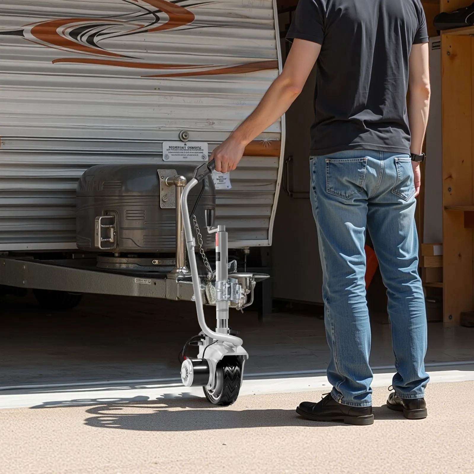 🔥Last Day✨VEVOR Electric Trailer Dolly, 5500 lbs Towing Capacity, 380W 12V Motorized Jockey Wheel with 23 ft/min Moving Speed, 12.2-24.8 in Adjustable Clamp Height & 8 in Rubber Tire, For Moving Caravan Boat
