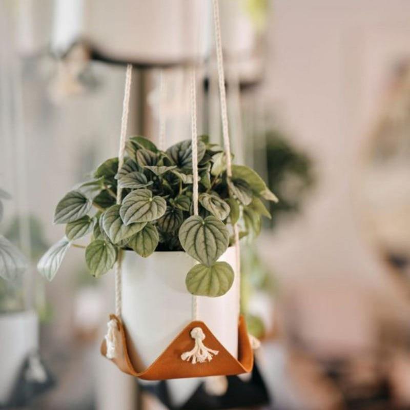 Plant Hanger made with Vegan Leather and Rope