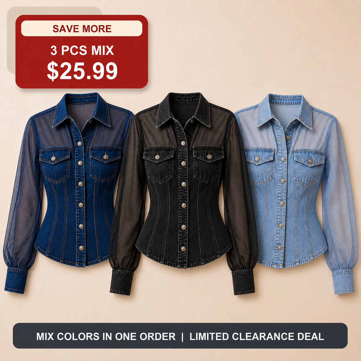 🔥CLEARANCE SALE🔥 Mesh Patchwork Denim Top