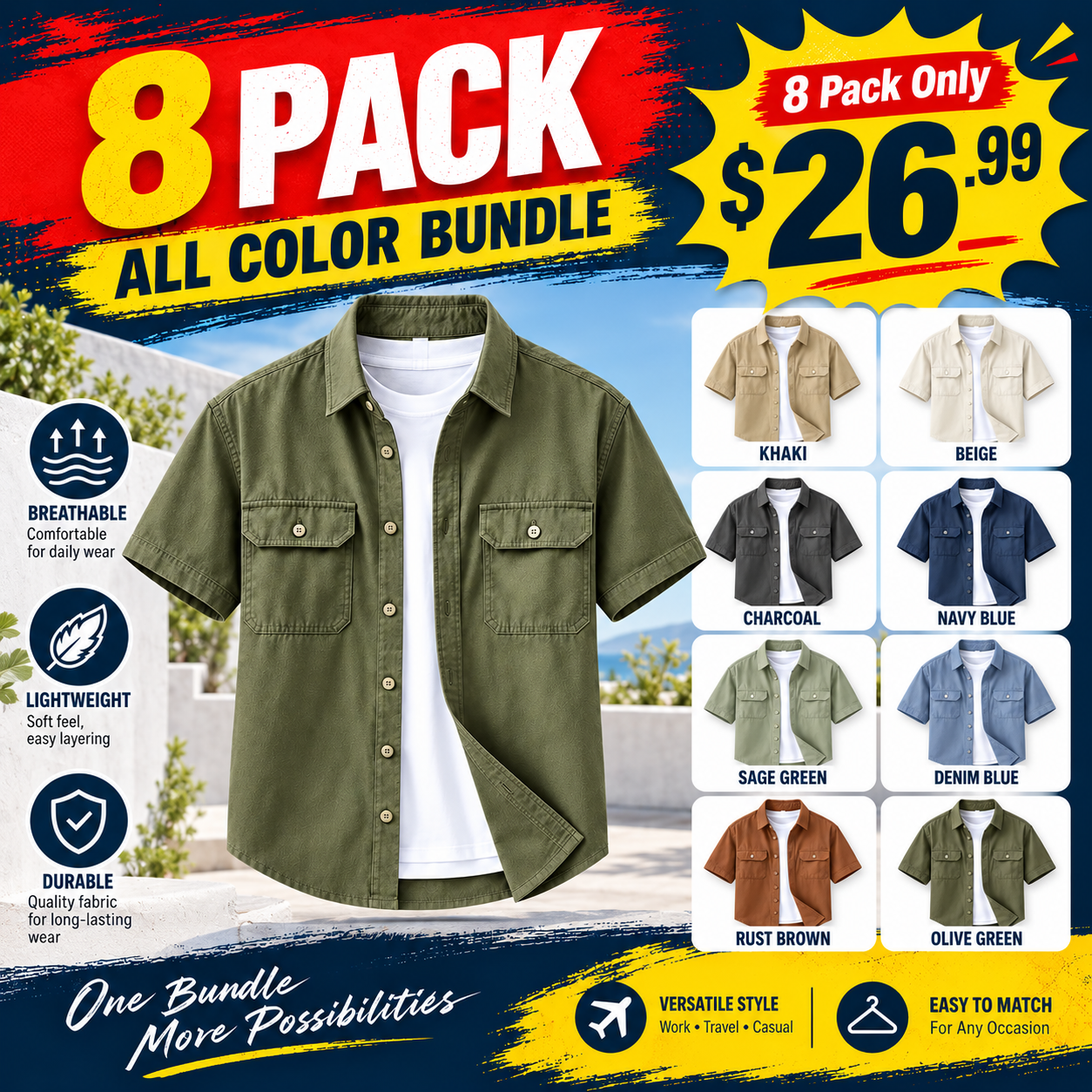 Men's Relaxed Flap-Pocket Overshirt Multipack