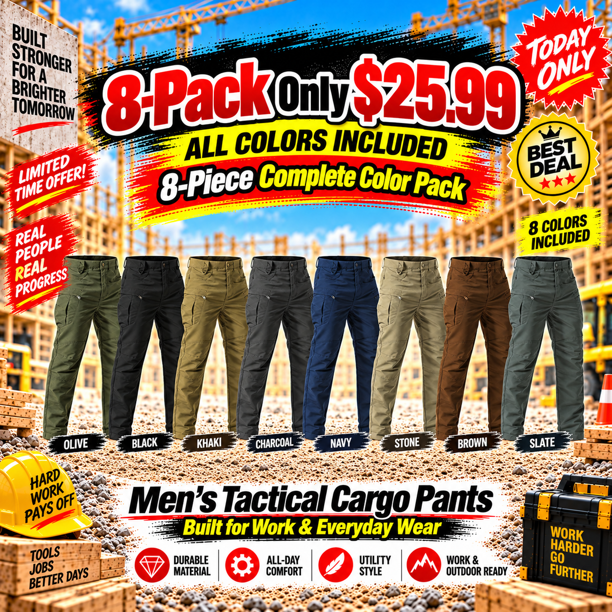 4- or 8-Pack Men's Lightweight Tactical Cargo Pants