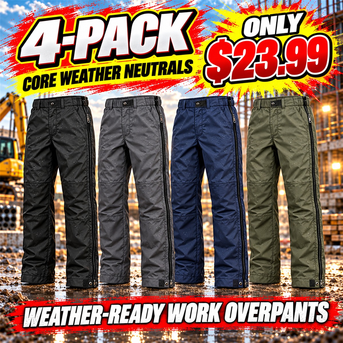 Men's Full-Side-Zip Weather Overpants Multipacks - 4-Pack - Core Weather Neutrals - $23.99