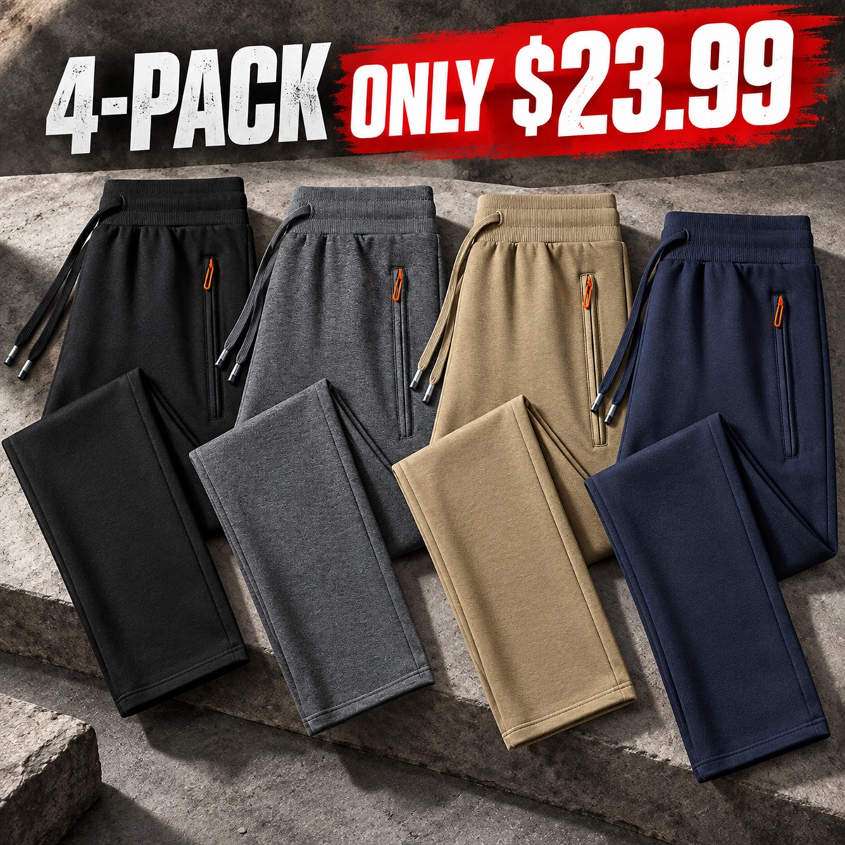 4-Pack - Core Utility Men's Cotton Drawstring Zip-Pocket Pants Multipacks