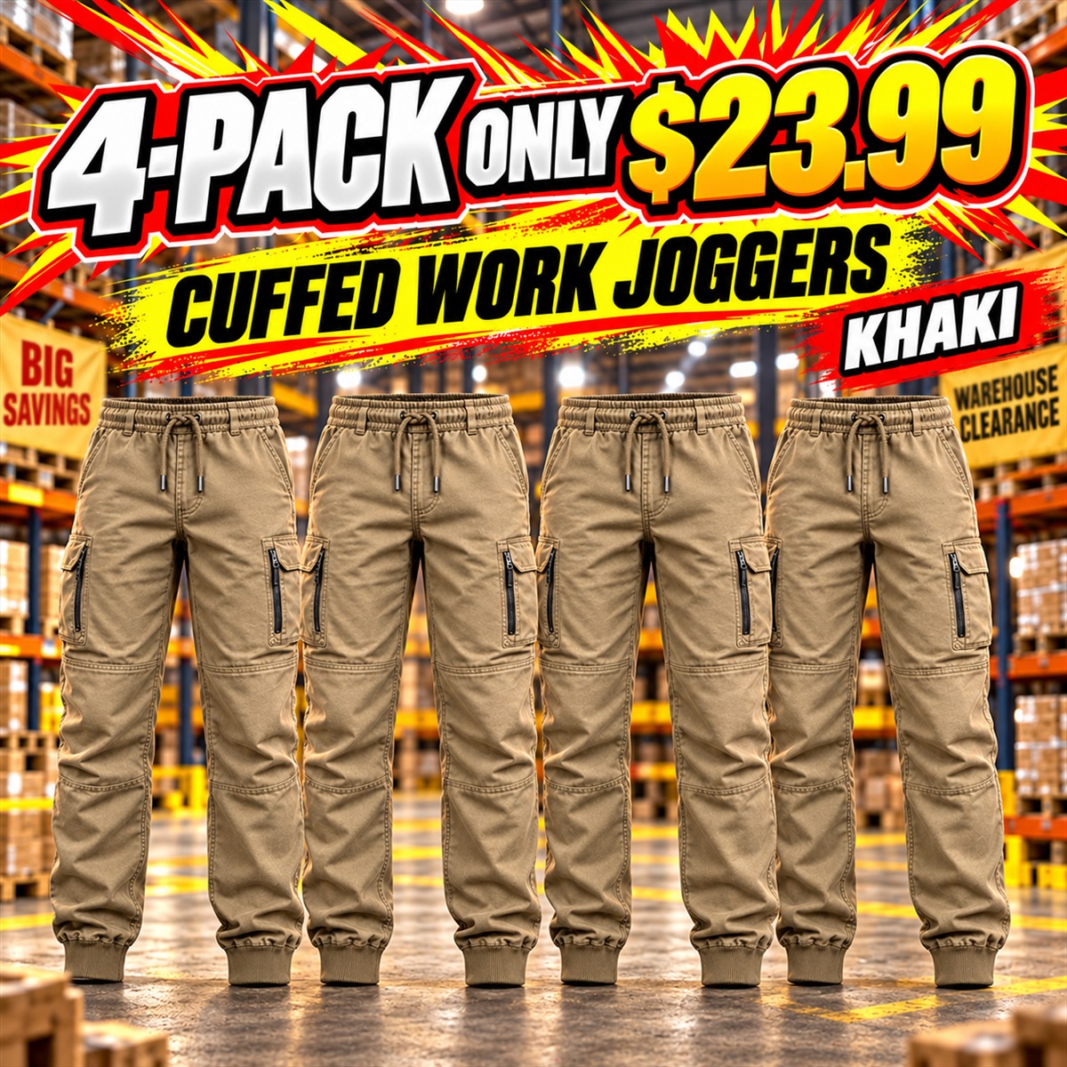 Men's Mature Cuffed Work Joggers Multipacks - 4-Pack - Khaki - $23.99