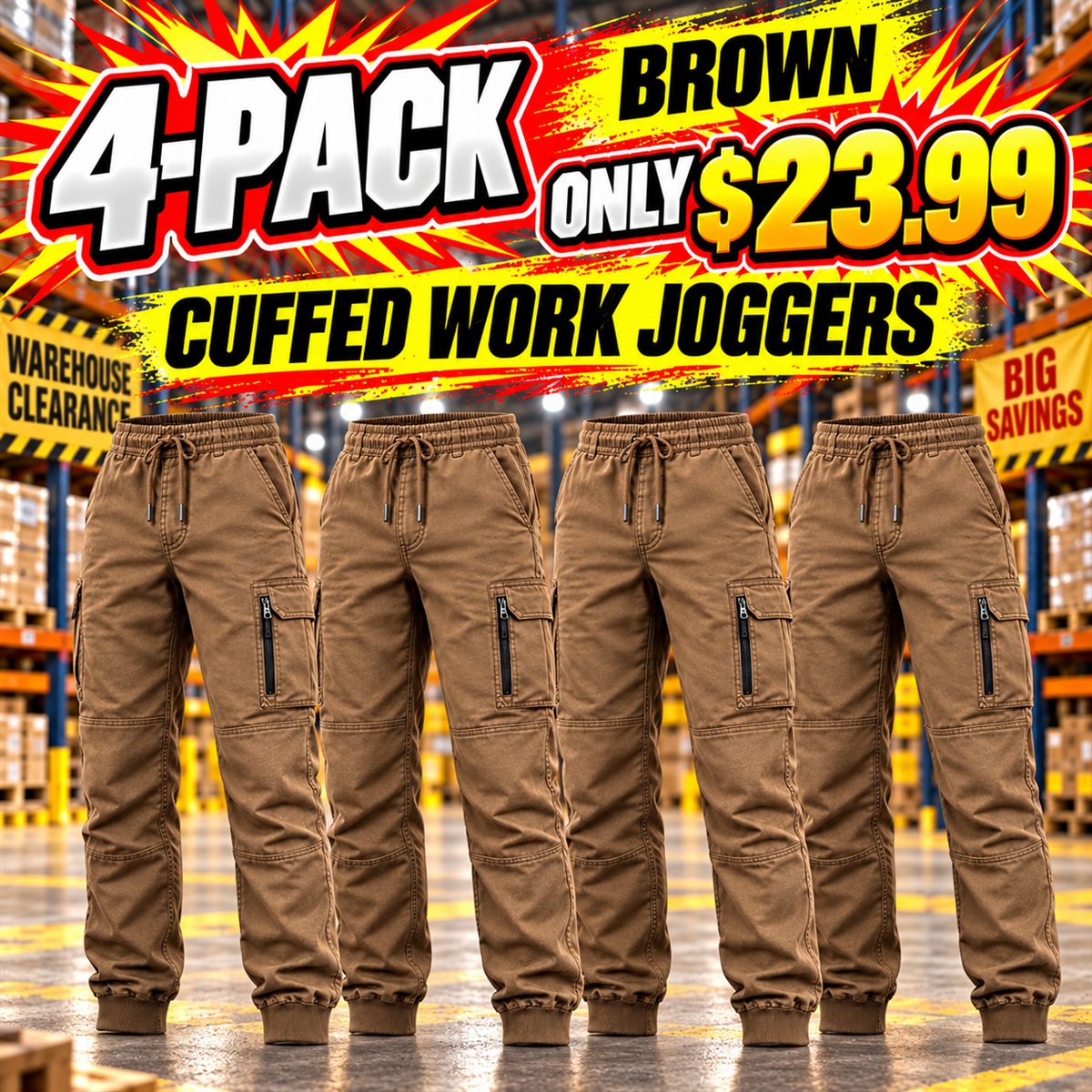 Men's Mature Cuffed Work Joggers Multipacks - 4-Pack - Brown - $23.99