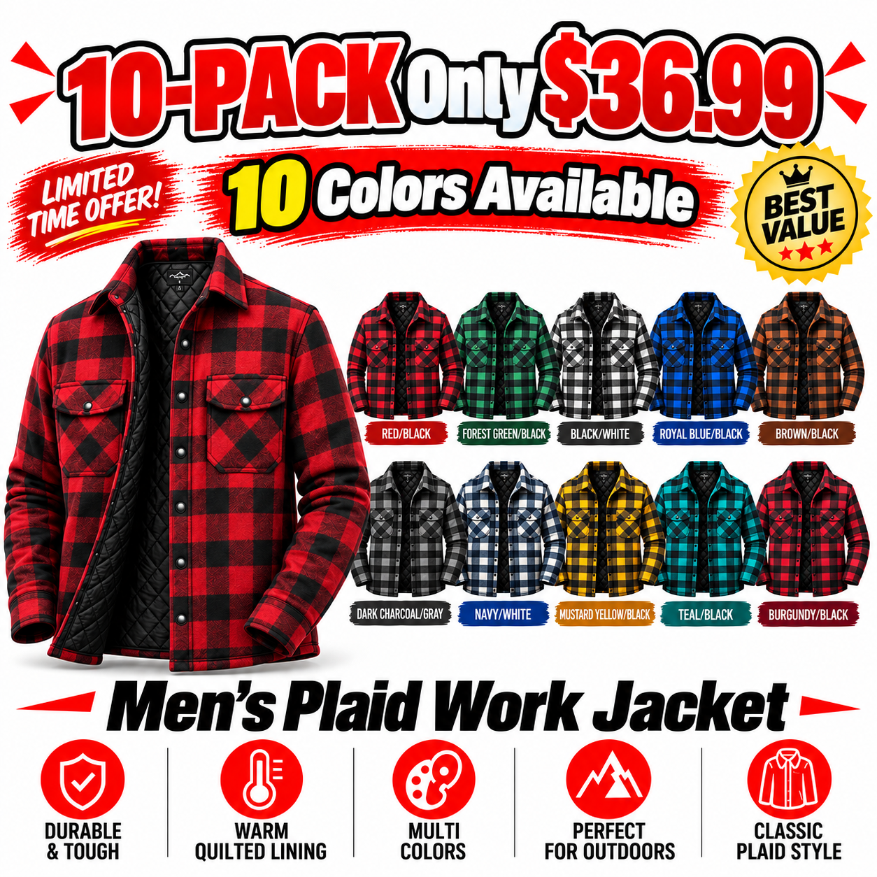 Men's Insulated Plaid Shirt Jackets