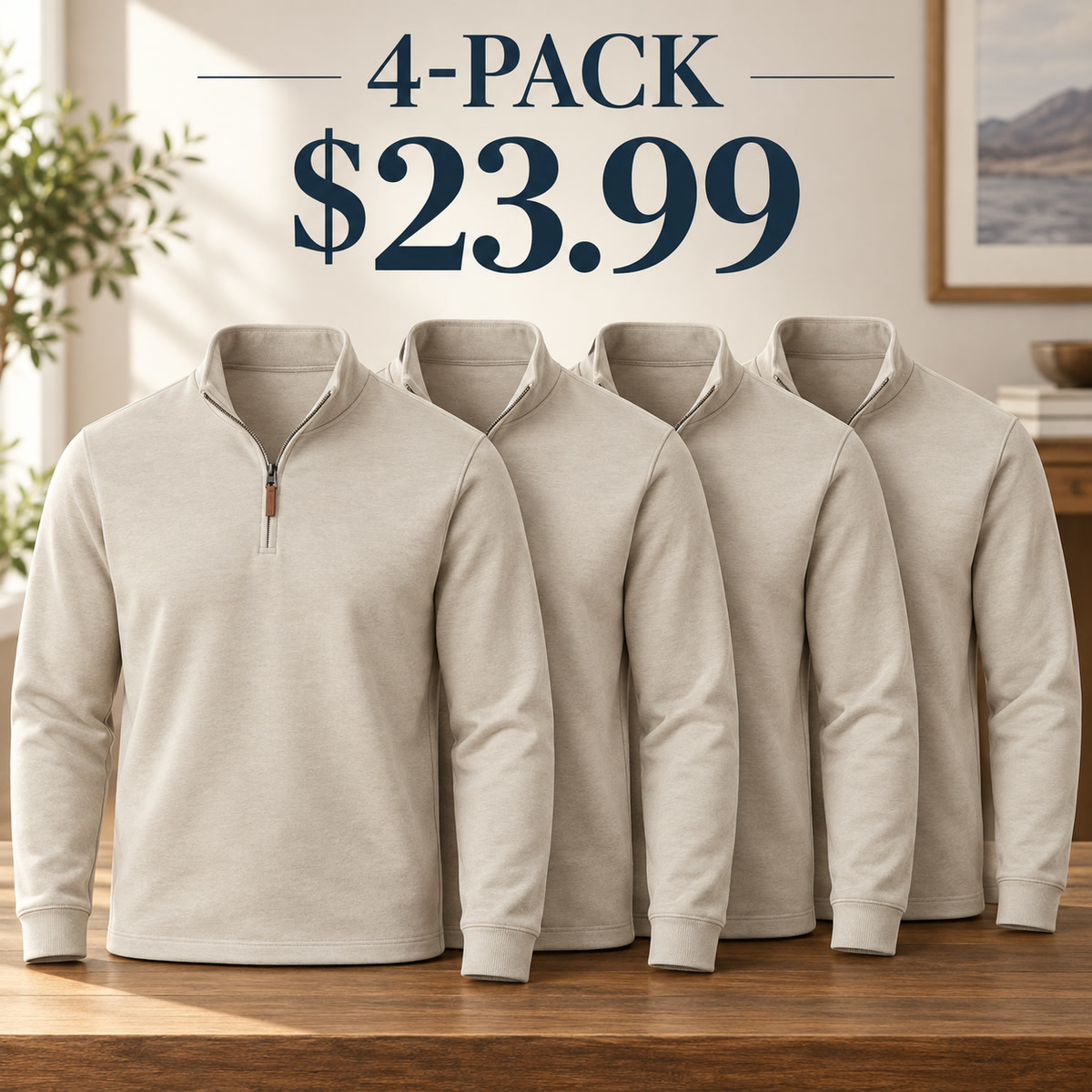 4-Pack - Stone Men's Essential Quarter-Zip Long-Sleeve Pullover Multipacks