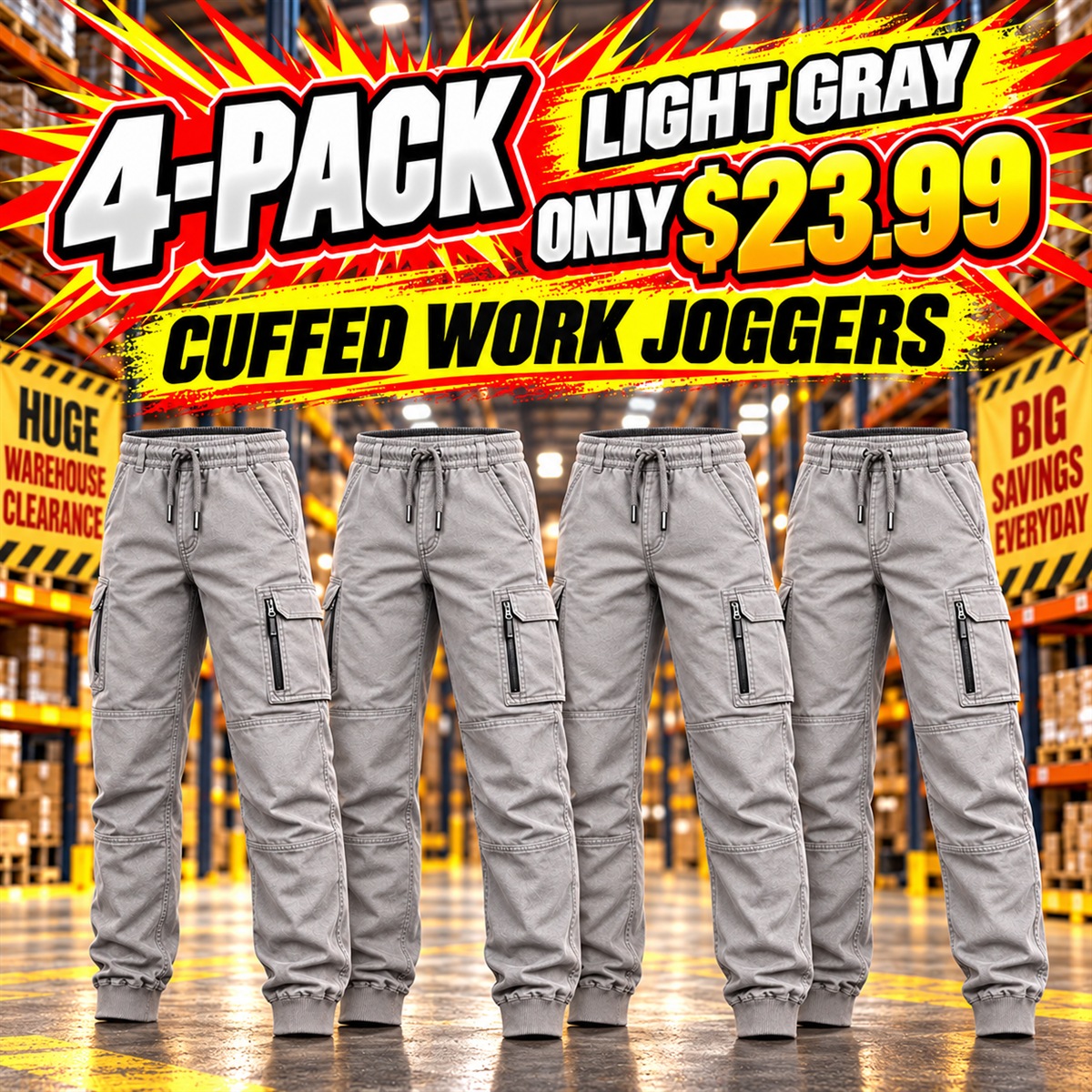 Men's Mature Cuffed Work Joggers Multipacks - 4-Pack - Light Gray - $23.99
