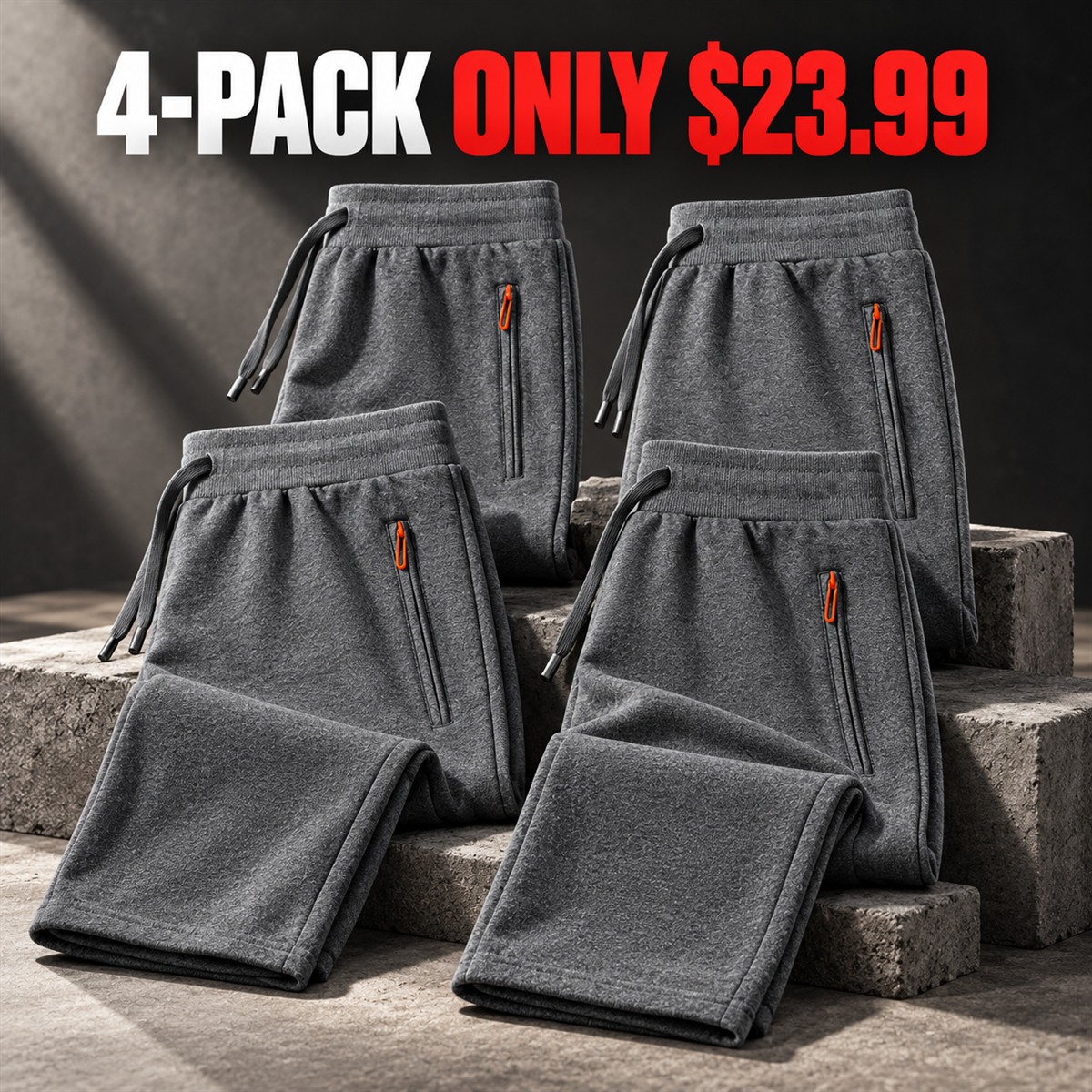 4-Pack - Stone Men's Cotton Drawstring Zip-Pocket Pants Multipacks