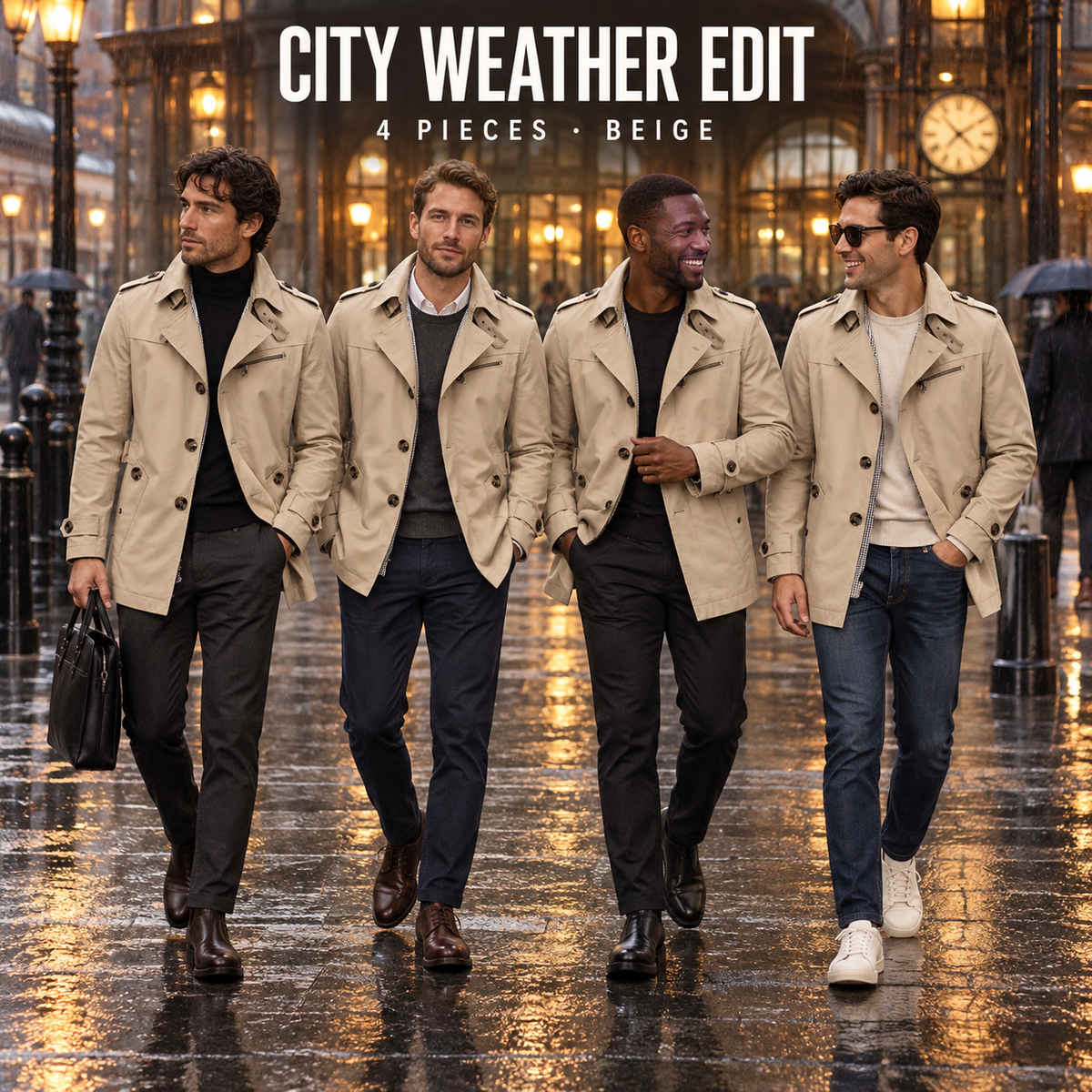 Men's Short Trench-Style Jacket Multipack - 4-Piece Beige Pack