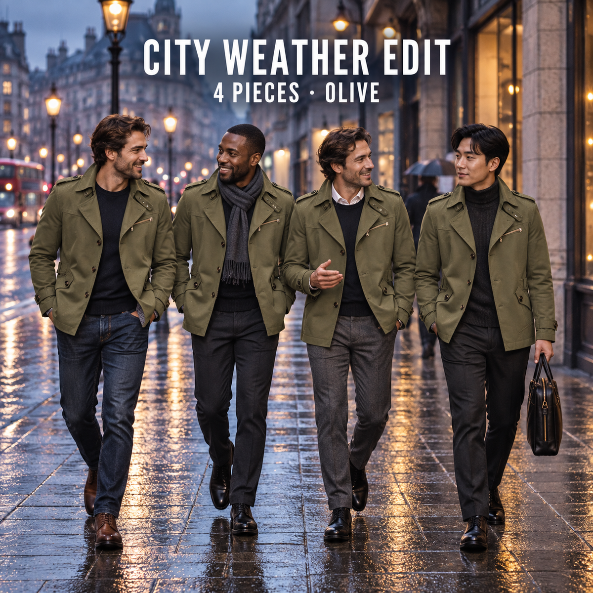 Men's Short Trench-Style Jacket Multipack - 4-Piece Olive Pack