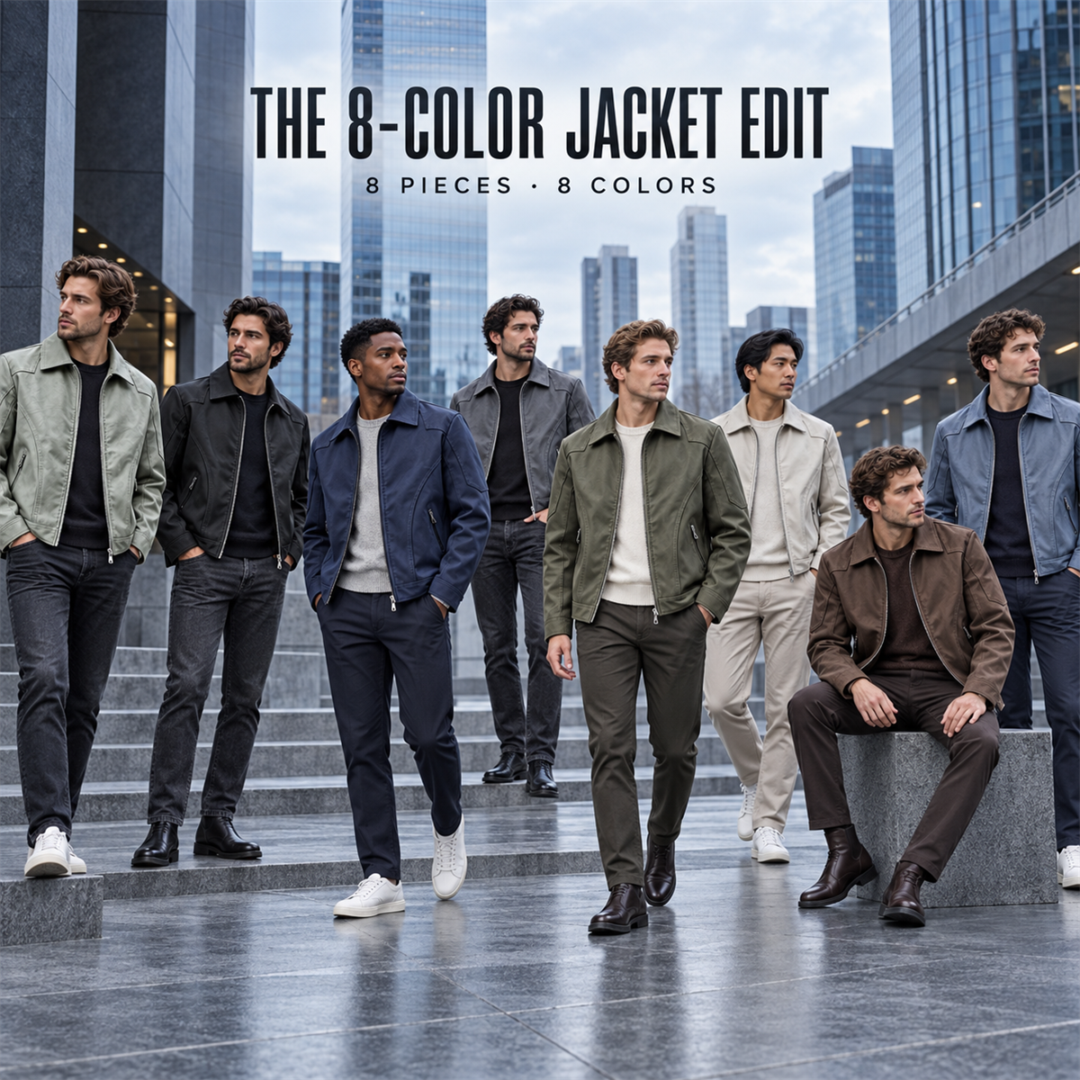 Men's Collared Zip-Front Jacket Multipack - 8-Piece All-Color Pack
