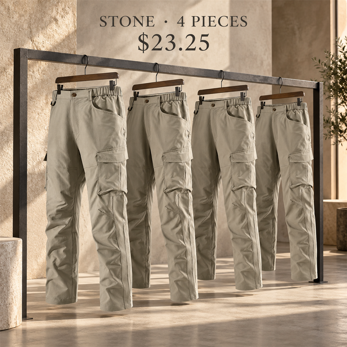 Men's Relaxed Cargo Trousers Multipack - 4-Piece Stone Pack