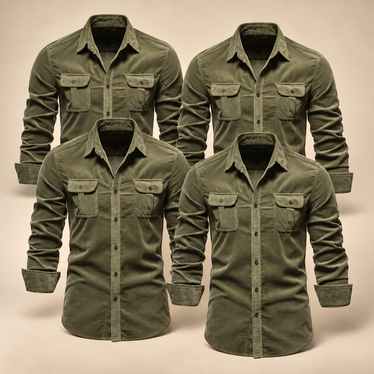 Men's Double-Flap Pocket Button-Up Shirt Multipack - 4-Piece olive Pack