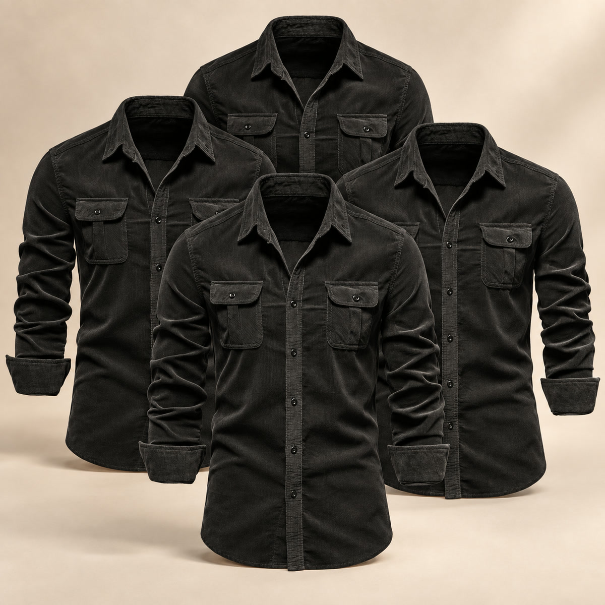 Men's Double-Flap Pocket Button-Up Shirt Multipack - 4-Piece black Pack