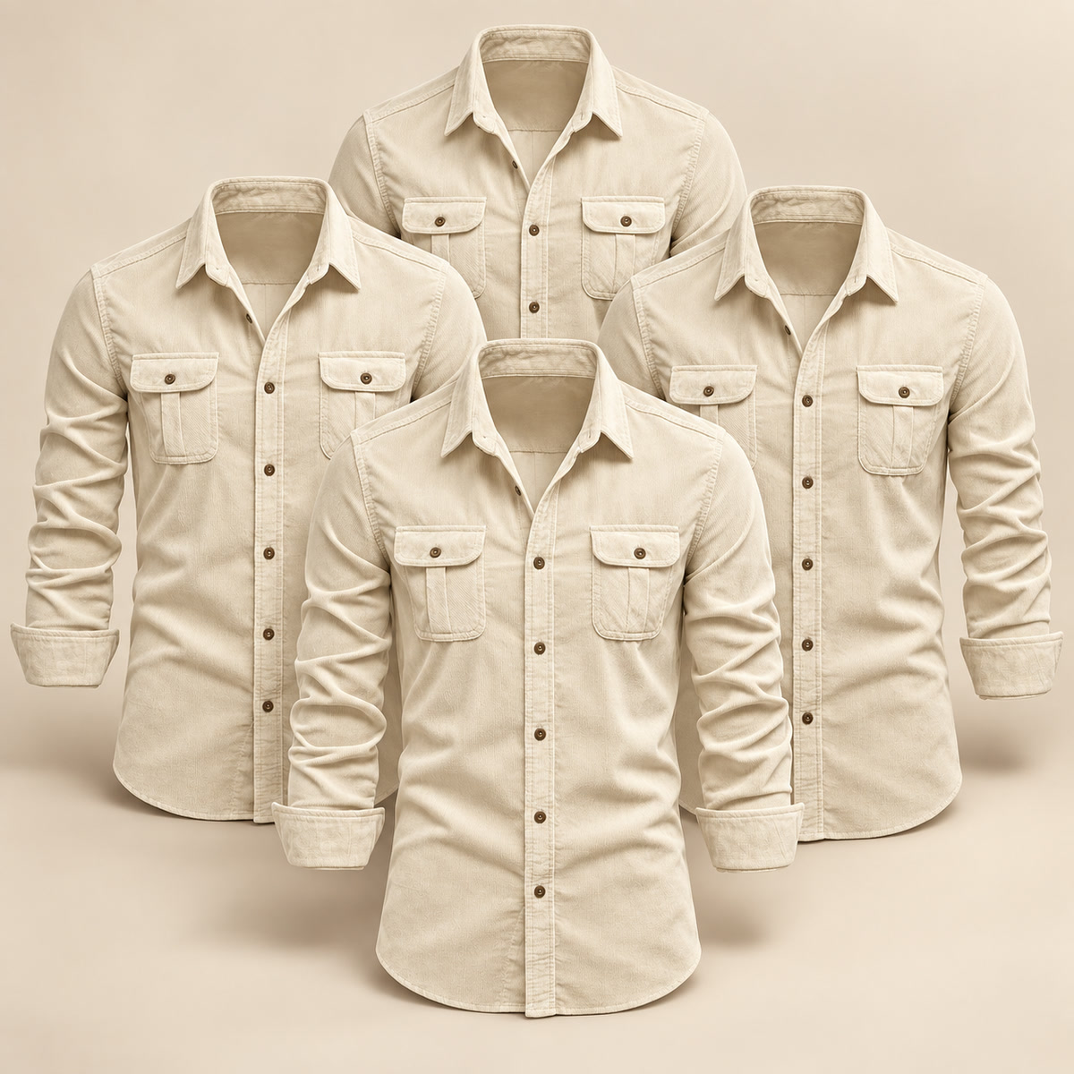 Men's Double-Flap Pocket Button-Up Shirt Multipack - 4-Piece cream Pack