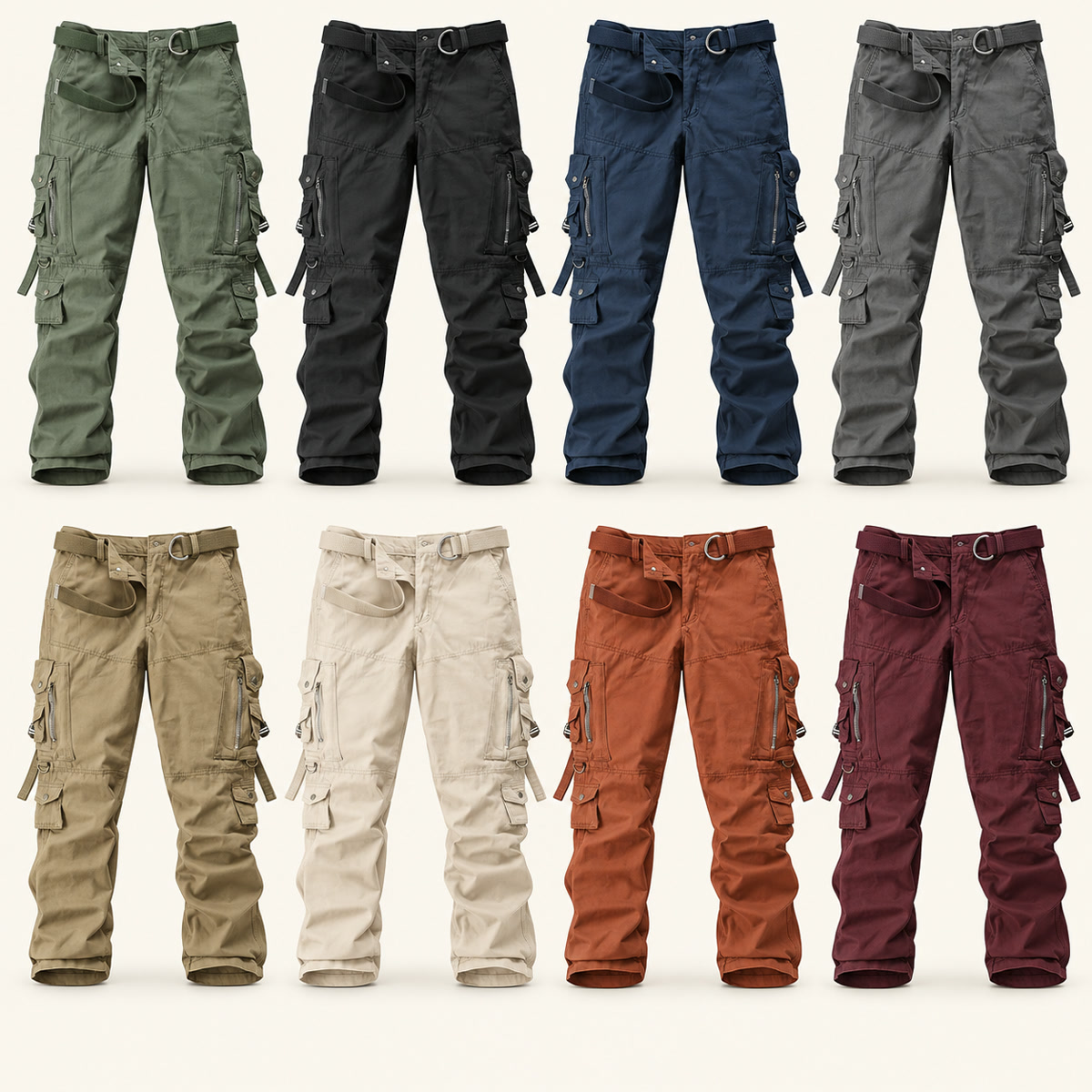 Men's Multi-Pocket Cargo Pants Multipack - 8-Piece All-Color Pack