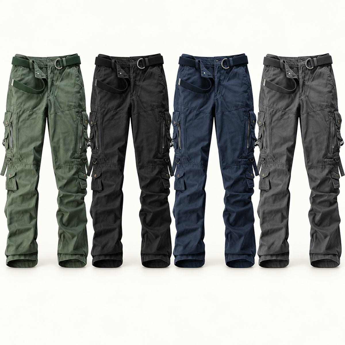 Men's Multi-Pocket Cargo Pants Multipack - 4-Piece Mix A: olive / black / navy / charcoal