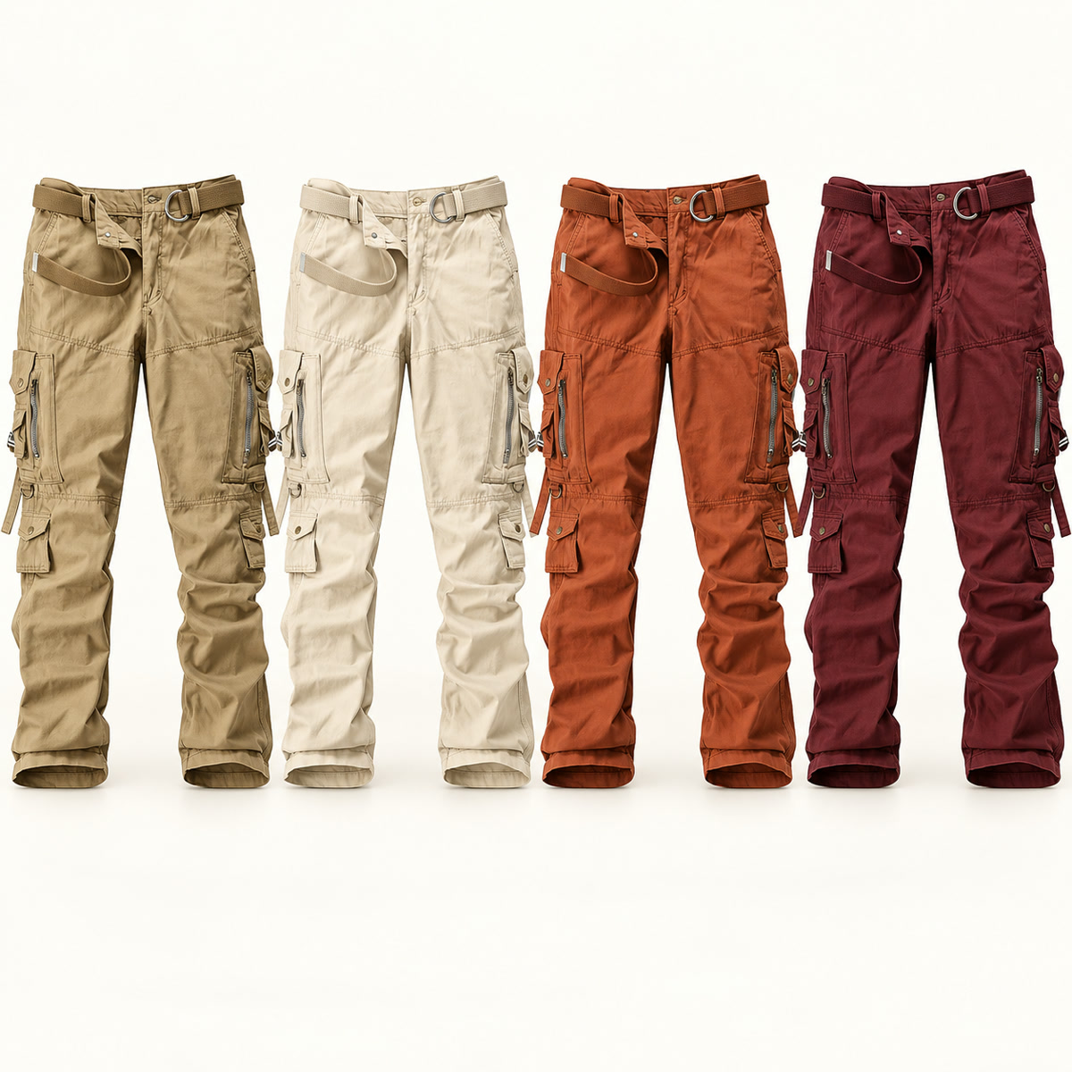 Men's Multi-Pocket Cargo Pants Multipack - 4-Piece Mix B: khaki / cream / rust / burgundy