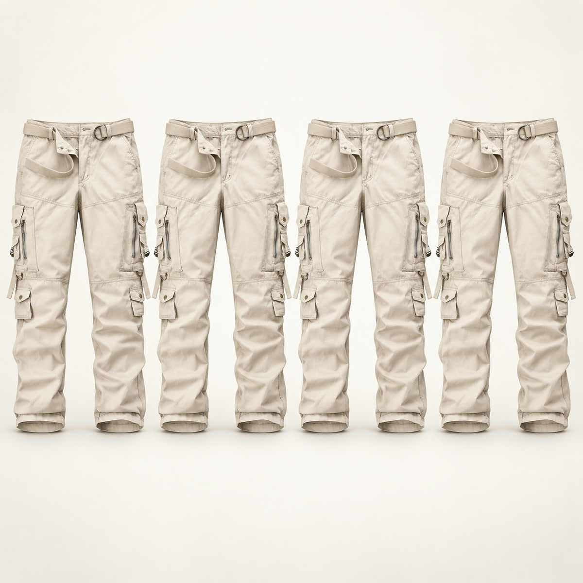 Men's Multi-Pocket Cargo Pants Multipack - 4-Piece cream Pack