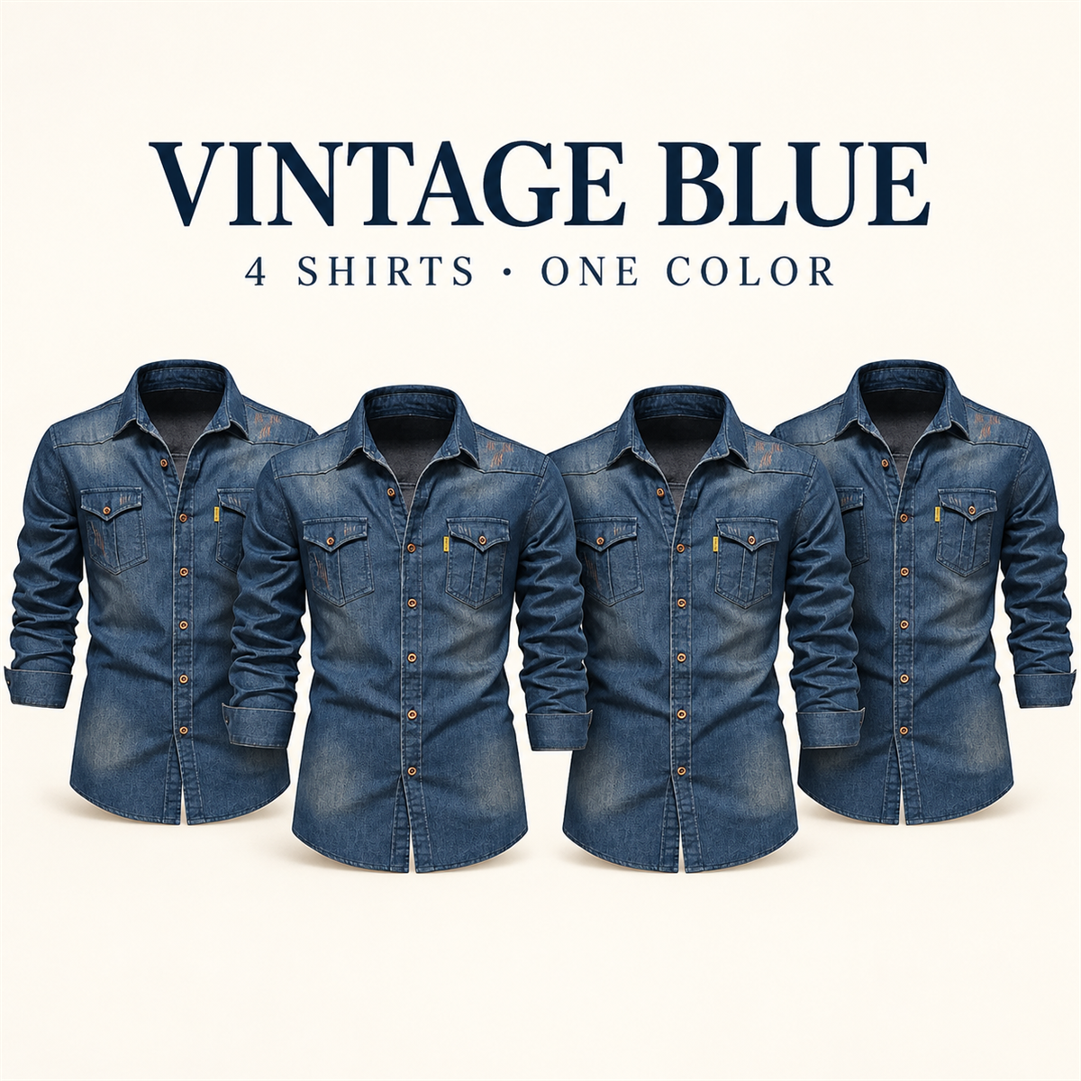 Men's Dark Denim Flap-Pocket Shirt Multipack - 4-Piece Vintage Blue Pack