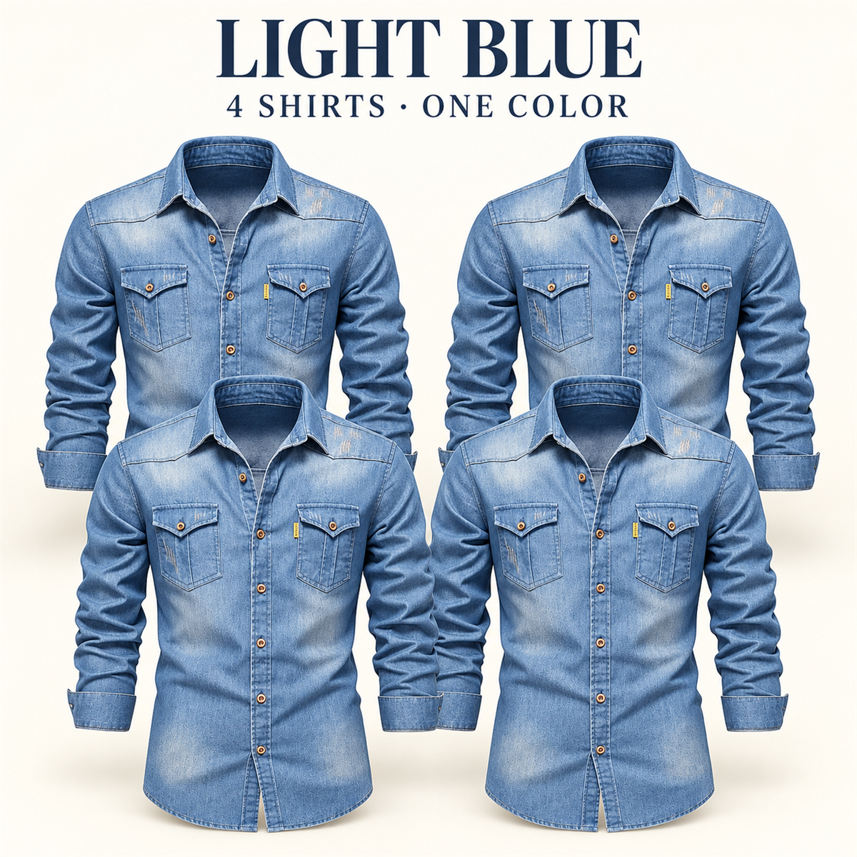 Men's Dark Denim Flap-Pocket Shirt Multipack - 4-Piece Light Blue Pack