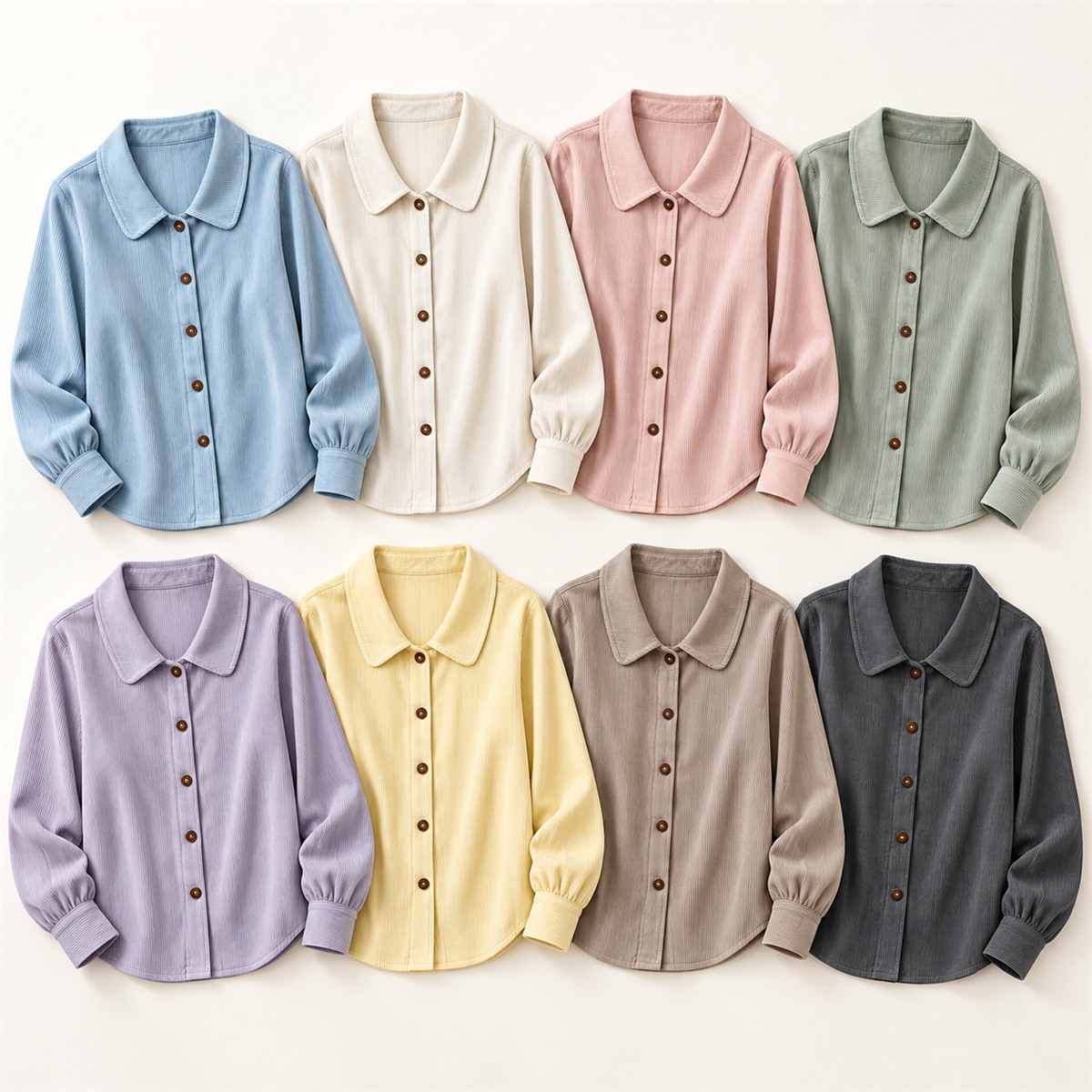 Women's Blue Ribbed Button-Front Blouse Multipack - 8-Piece All-Color Pack