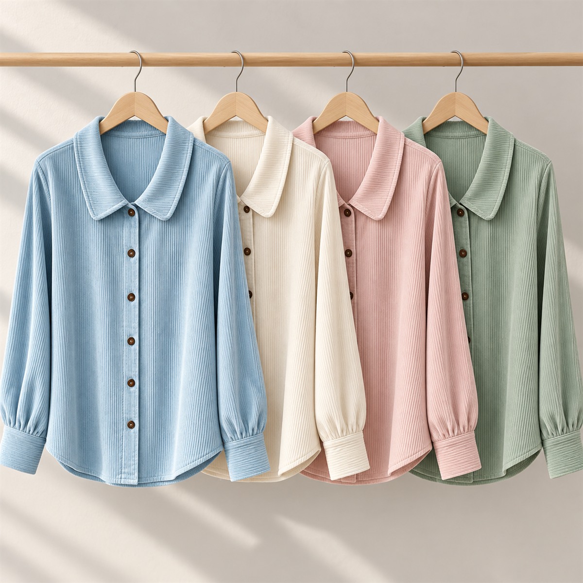 Women's Blue Ribbed Button-Front Blouse Multipack - 4-Piece Mix A: Blue / Ivory / Blush / Sage