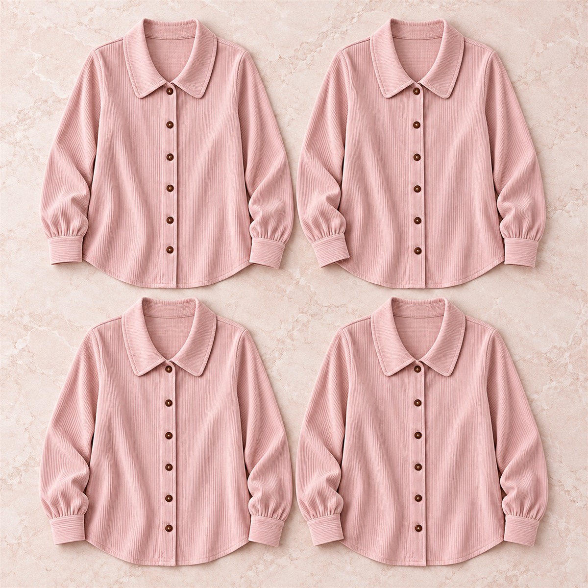 Women's Blue Ribbed Button-Front Blouse Multipack - 4-Piece Blush Pack