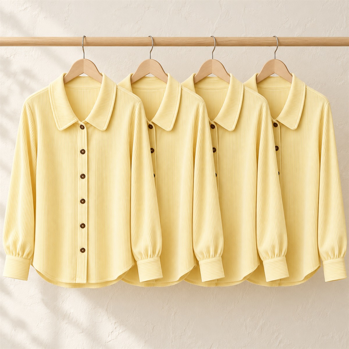 Women's Blue Ribbed Button-Front Blouse Multipack - 4-Piece Yellow Pack