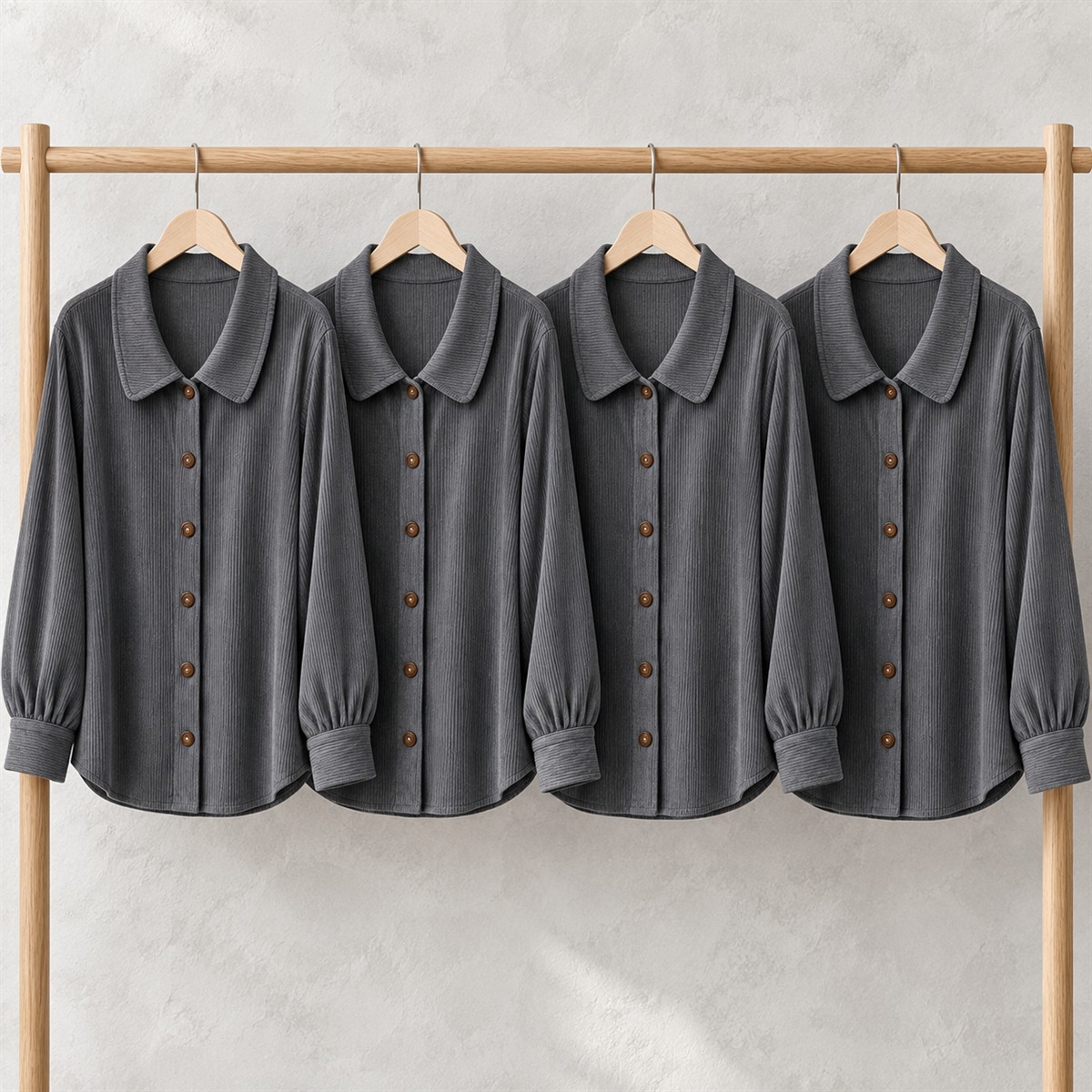 Women's Blue Ribbed Button-Front Blouse Multipack - 4-Piece Charcoal Pack