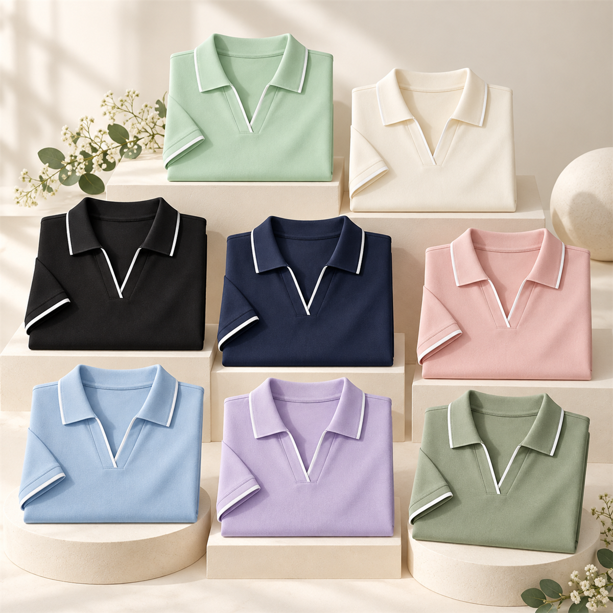 Women's Contrast-Trim Short-Sleeve Polo Multipack - 8-Piece All-Color Pack
