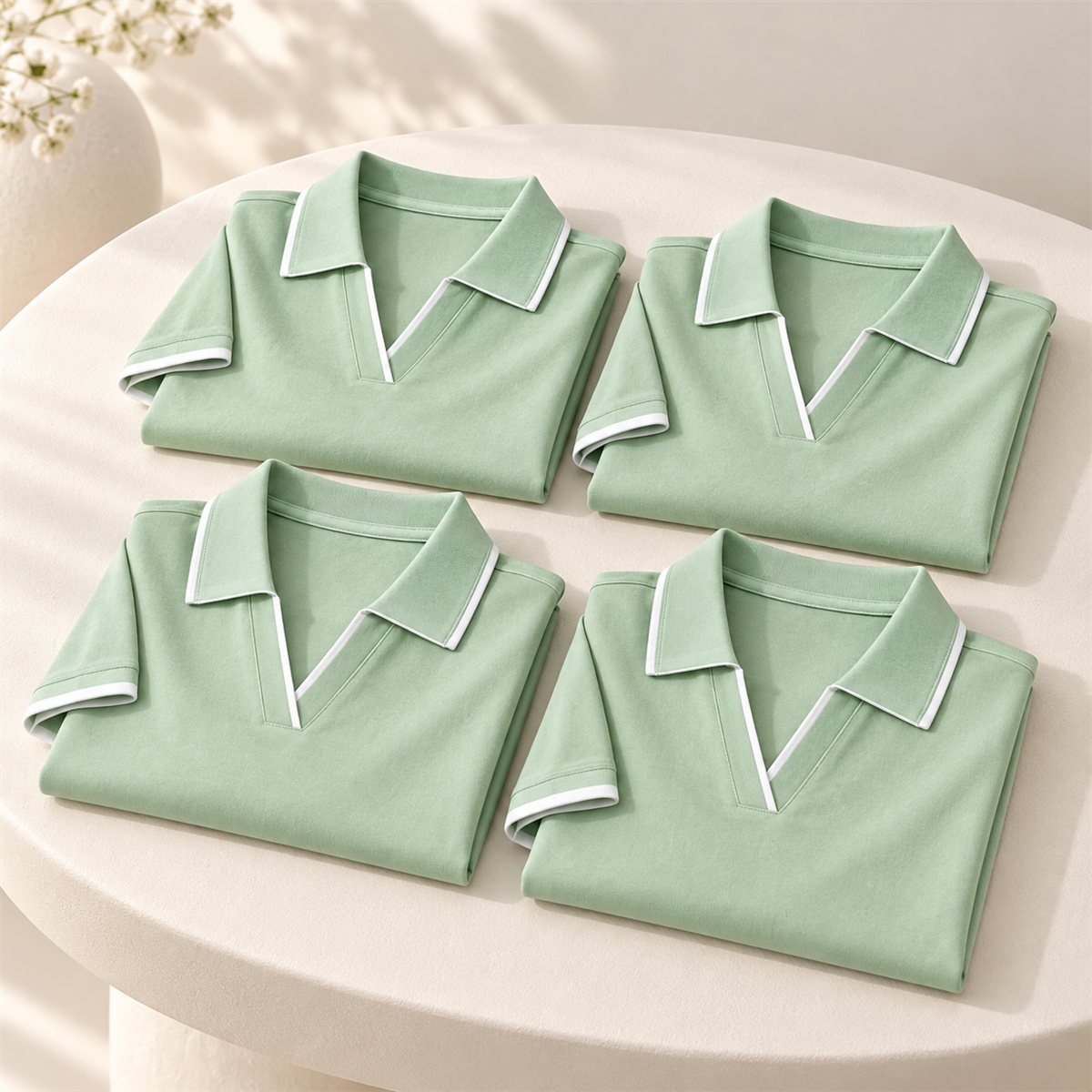 Women's Contrast-Trim Short-Sleeve Polo Multipack - 4-Piece Mint Pack