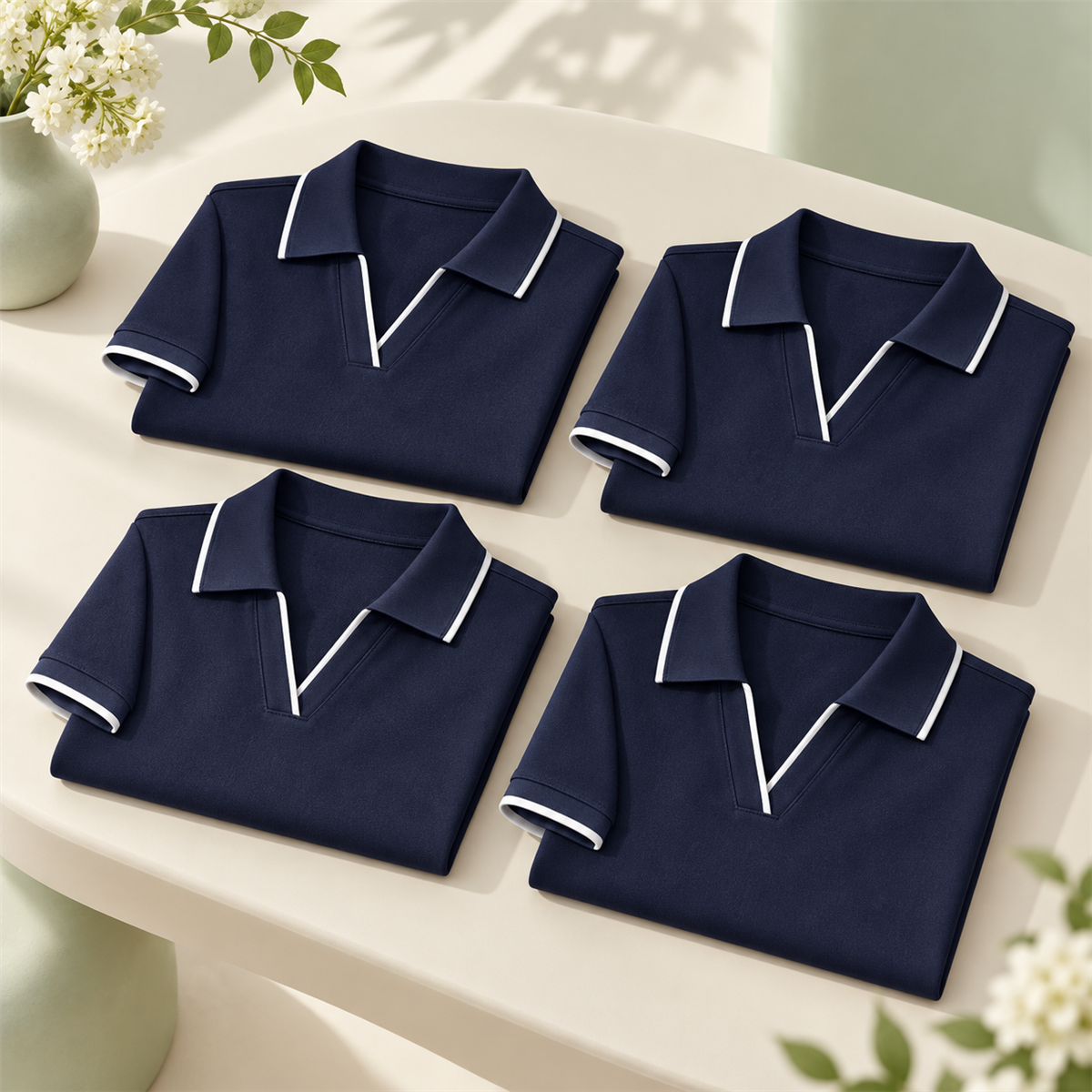 Women's Contrast-Trim Short-Sleeve Polo Multipack - 4-Piece Navy Pack