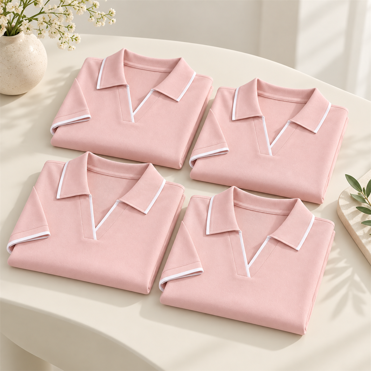 Women's Contrast-Trim Short-Sleeve Polo Multipack - 4-Piece Blush Pack