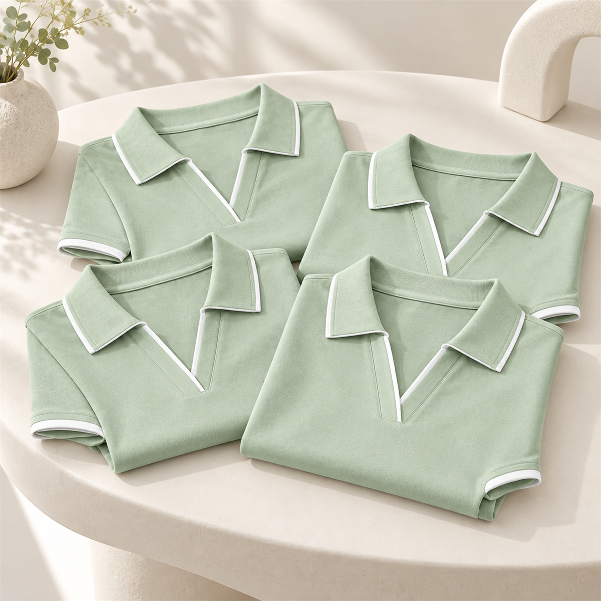 Women's Contrast-Trim Short-Sleeve Polo Multipack - 4-Piece Sage Pack