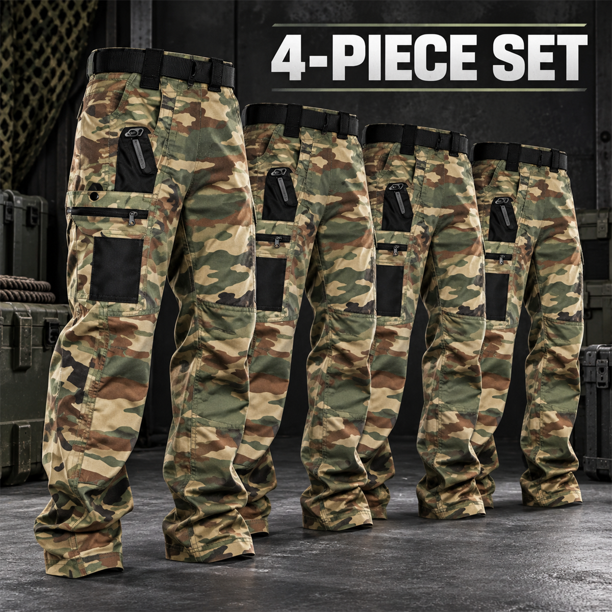 Men's Multi-Pocket Tactical Cargo Pants Multipack - 4-Piece Woodland Camo Pack