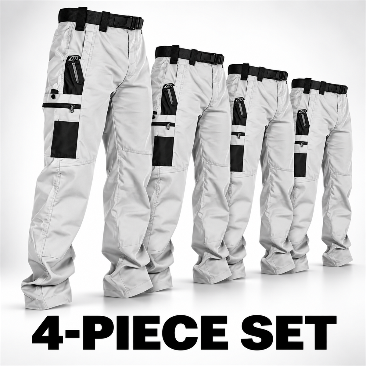 Men's Multi-Pocket Tactical Cargo Pants Multipack - 4-Piece Light Gray Pack