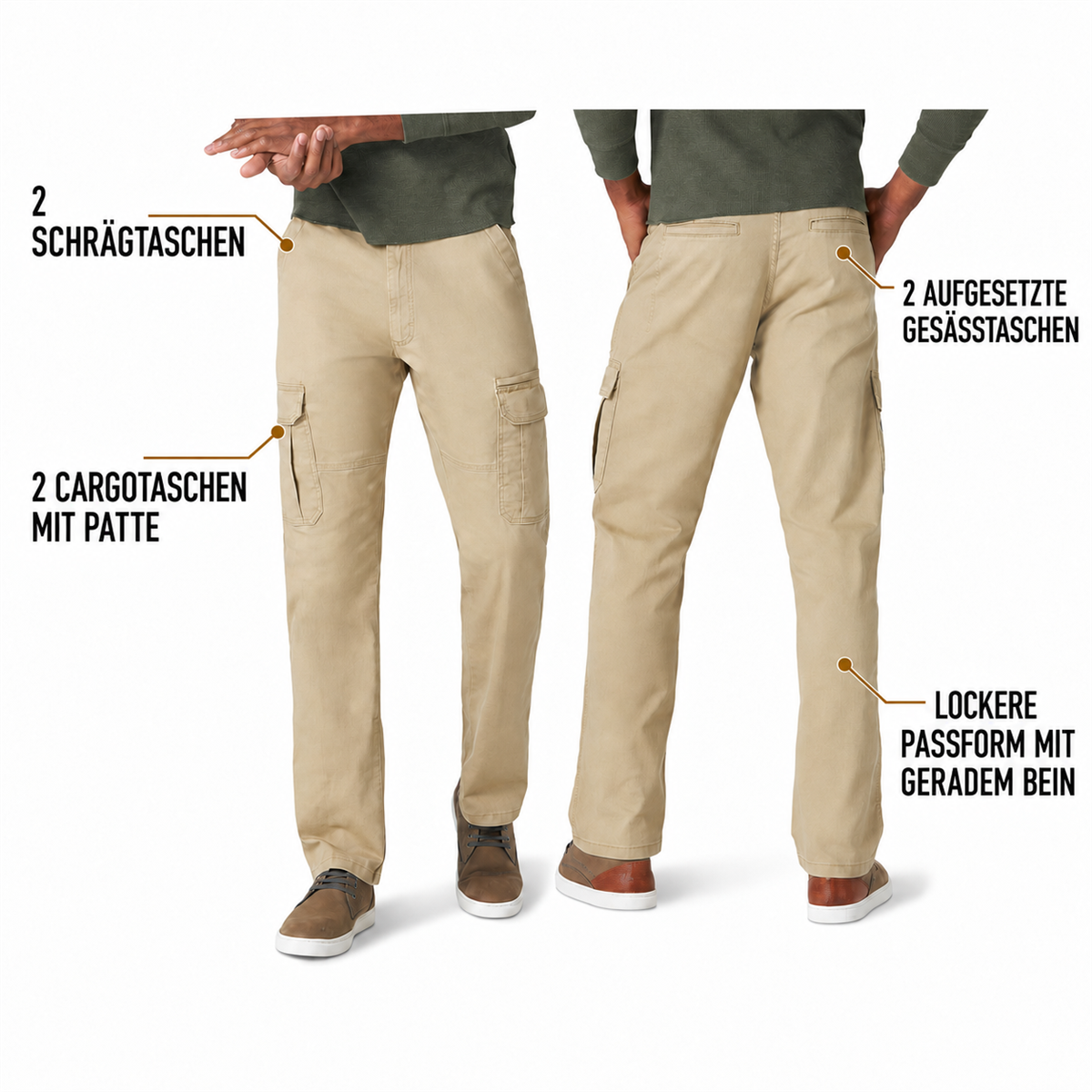 9er-Pack Herren-Stretch-Cargohosen in Relaxed Fit mit 6 Taschen - 04