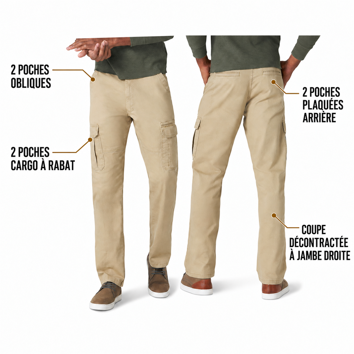 Lot de 9 pantalons cargo extensibles homme coupe décontractée à 6 poches - 04