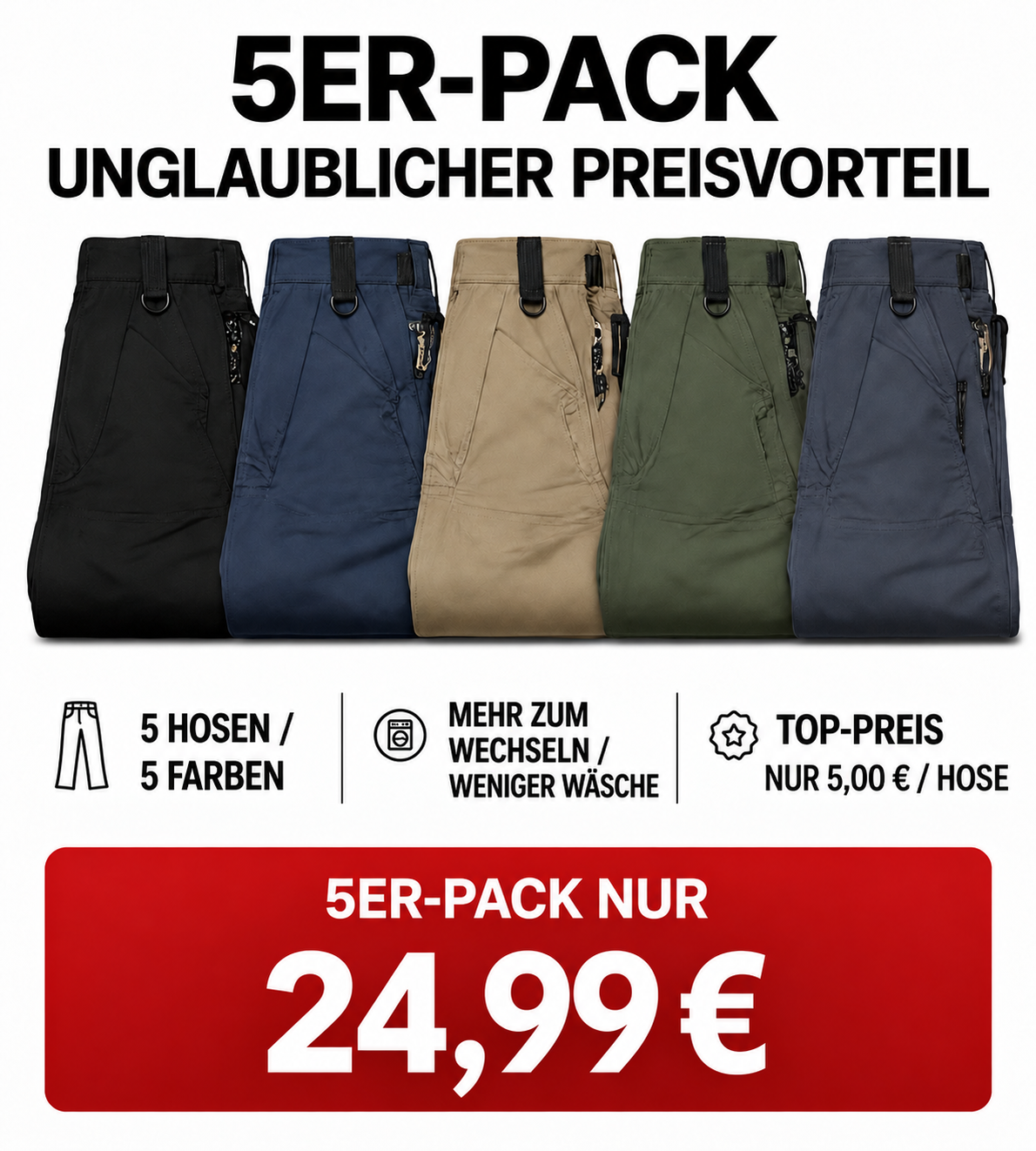 5er-Pack Herren-Arbeitshosen mit mehreren Taschen - 02