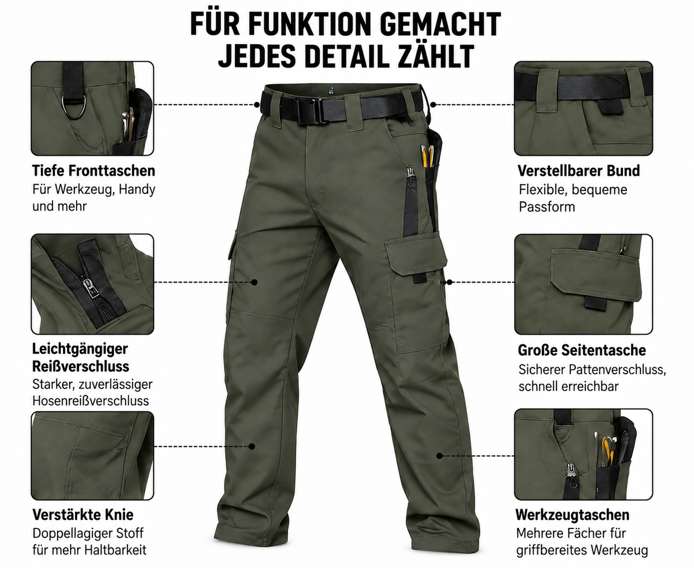 5er-Pack Herren-Arbeitshosen mit mehreren Taschen - 07
