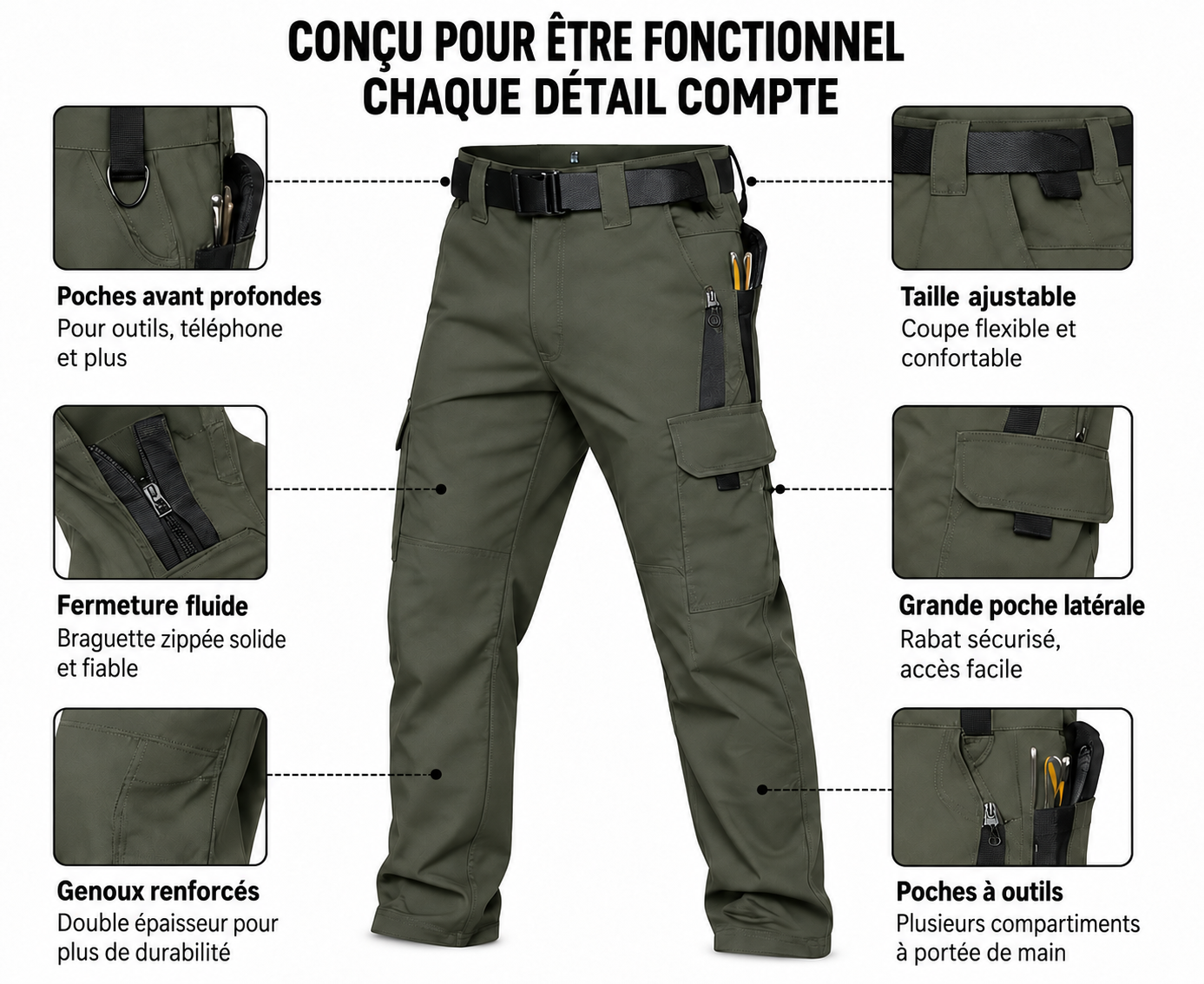 Lot de 5 pantalons de travail homme multipoches - 07