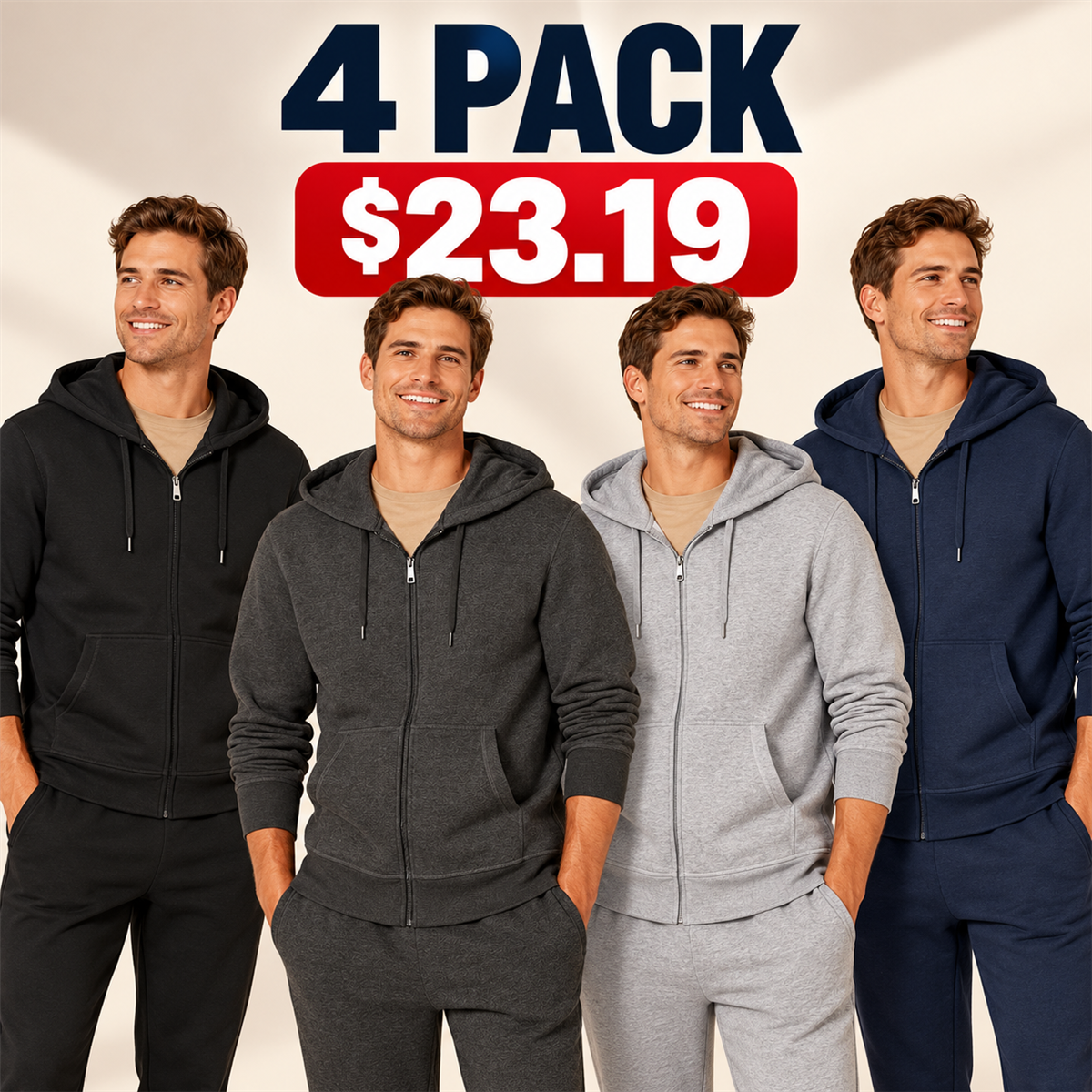 4- or 8-Pack Men's Everyday Full-Zip Hoodies - 4-Pack (Core Neutrals)