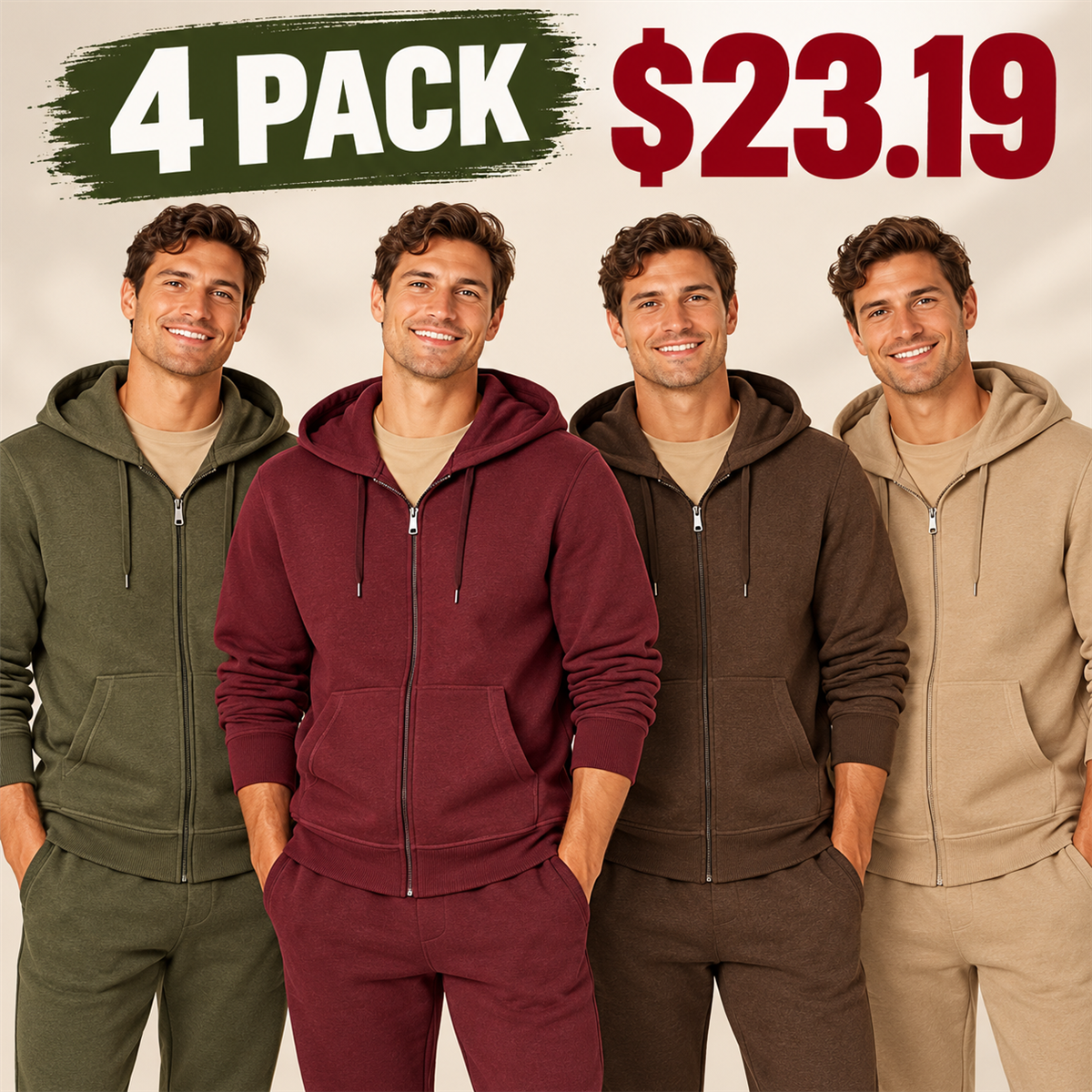 4- or 8-Pack Men's Everyday Full-Zip Hoodies - 4-Pack (Seasonal Colors)