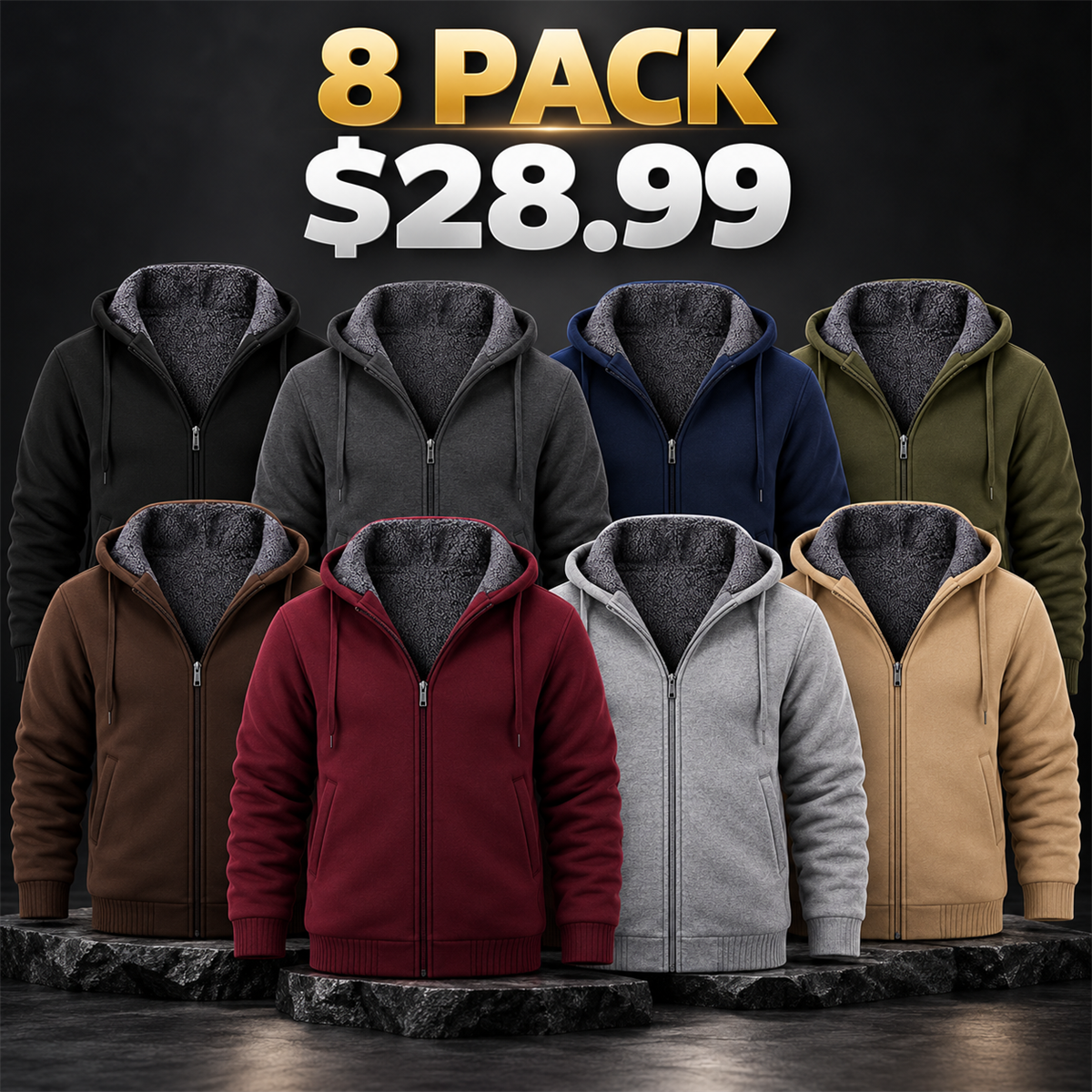 4- or 8-Pack Men's Sherpa-Lined Full-Zip Hoodies - 8-Pack (All Colors)