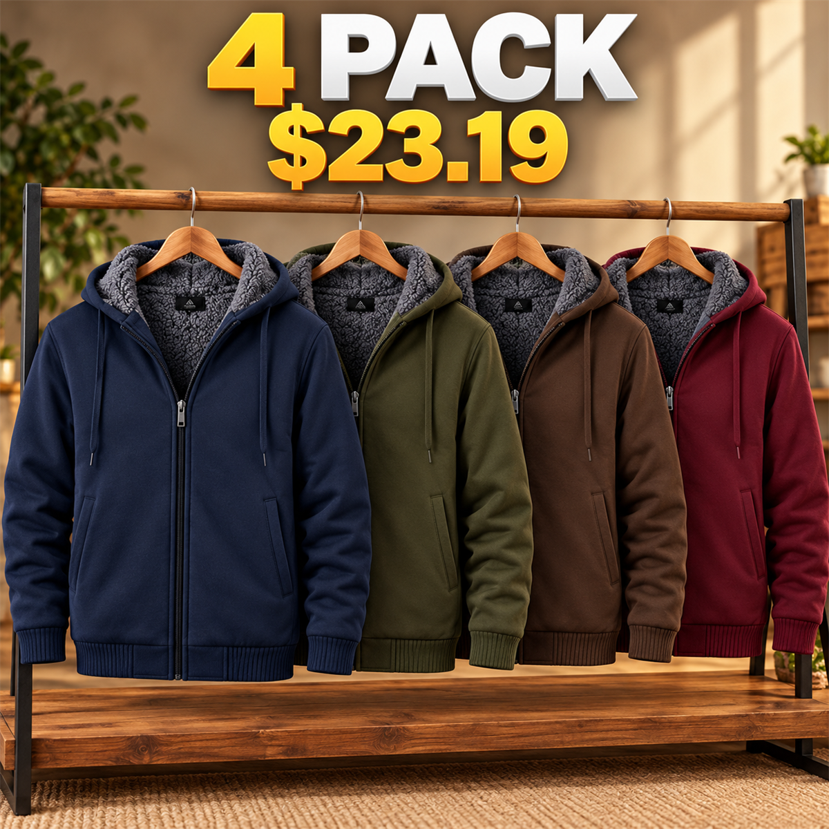 4- or 8-Pack Men's Sherpa-Lined Full-Zip Hoodies - 4-Pack (Seasonal Colors)