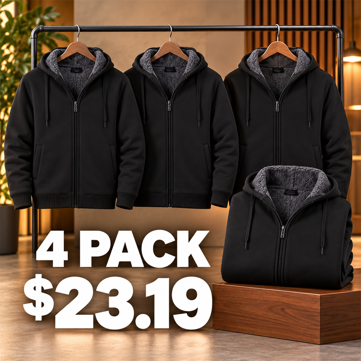 4- or 8-Pack Men's Sherpa-Lined Full-Zip Hoodies - 4-Pack (Black)