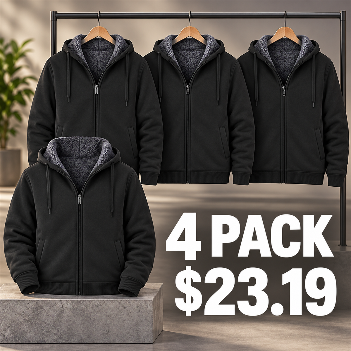 4- or 8-Pack Men's Sherpa-Lined Full-Zip Hoodies - 4-Pack (Charcoal)
