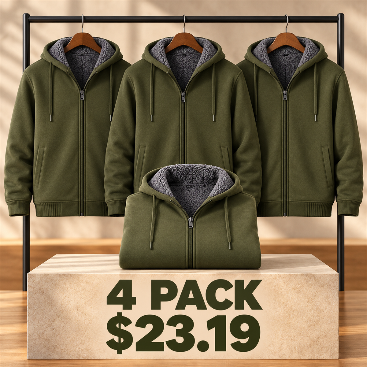 4- or 8-Pack Men's Sherpa-Lined Full-Zip Hoodies - 4-Pack (Olive)